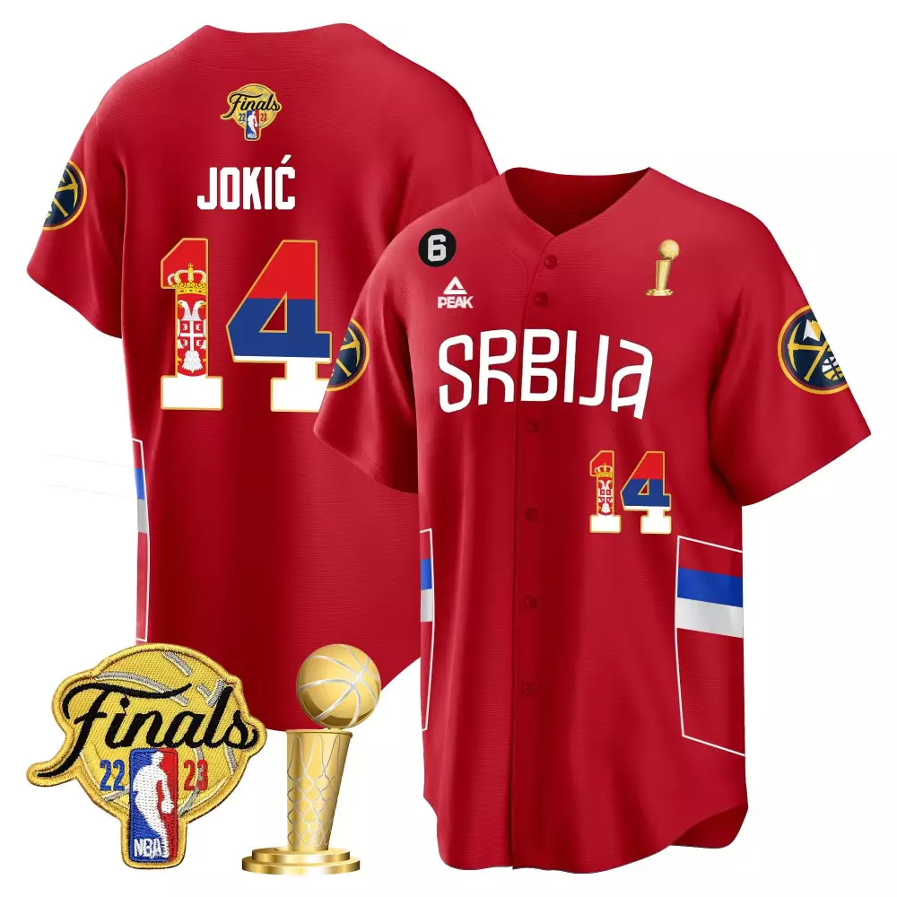 red men nikola jokic denver nuggets serbia finals patch gold jersey all stitched