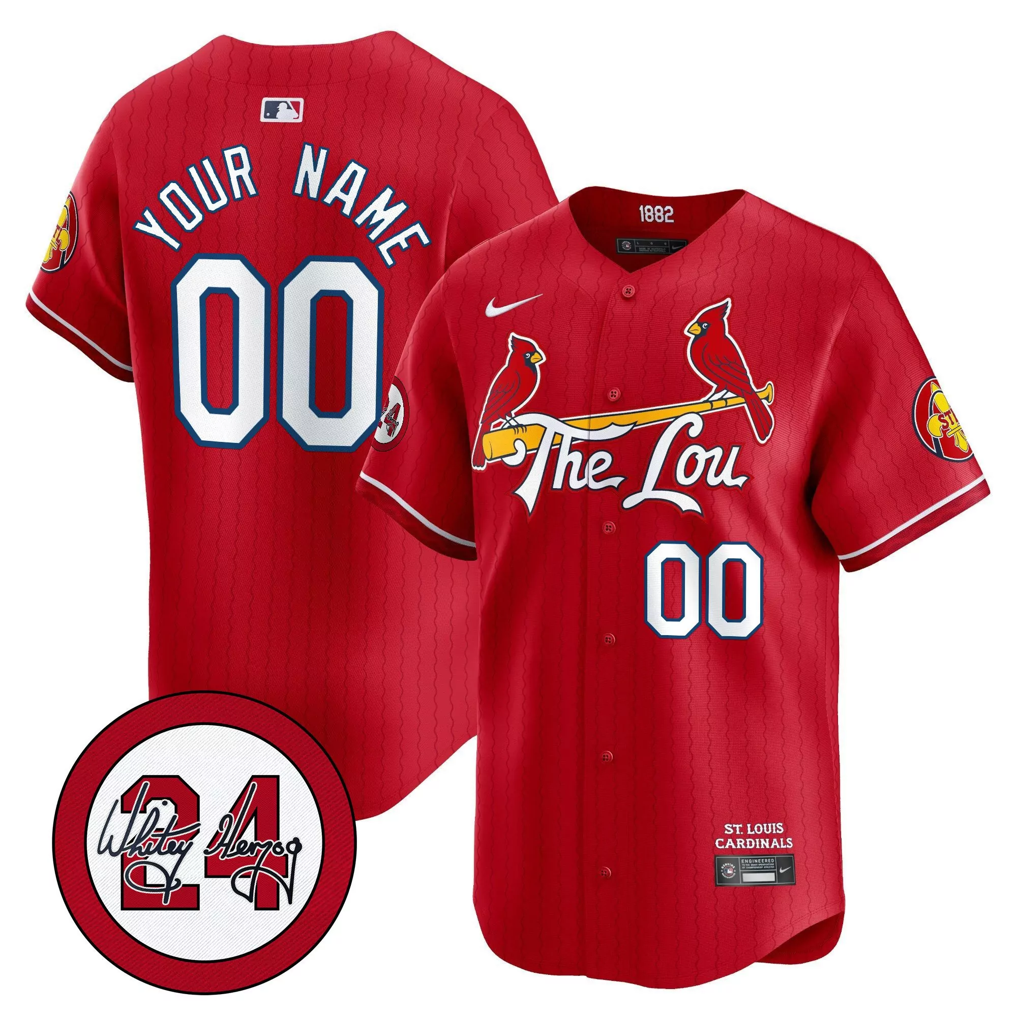 red youth st louis cardinals 2024 city connect whitey herzog patch vapor premier limited custom jersey all stitched