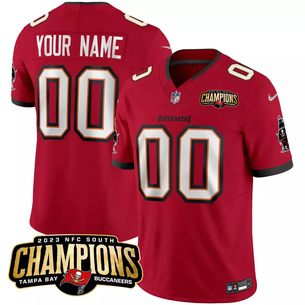 red youth tampa bay buccaneers 2023 nfc south champions patch vapor custom jersey all stitched