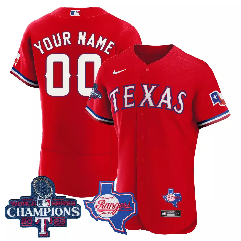 red youth texas rangers 2023 world series champions flex base custom jersey v2 all stitched