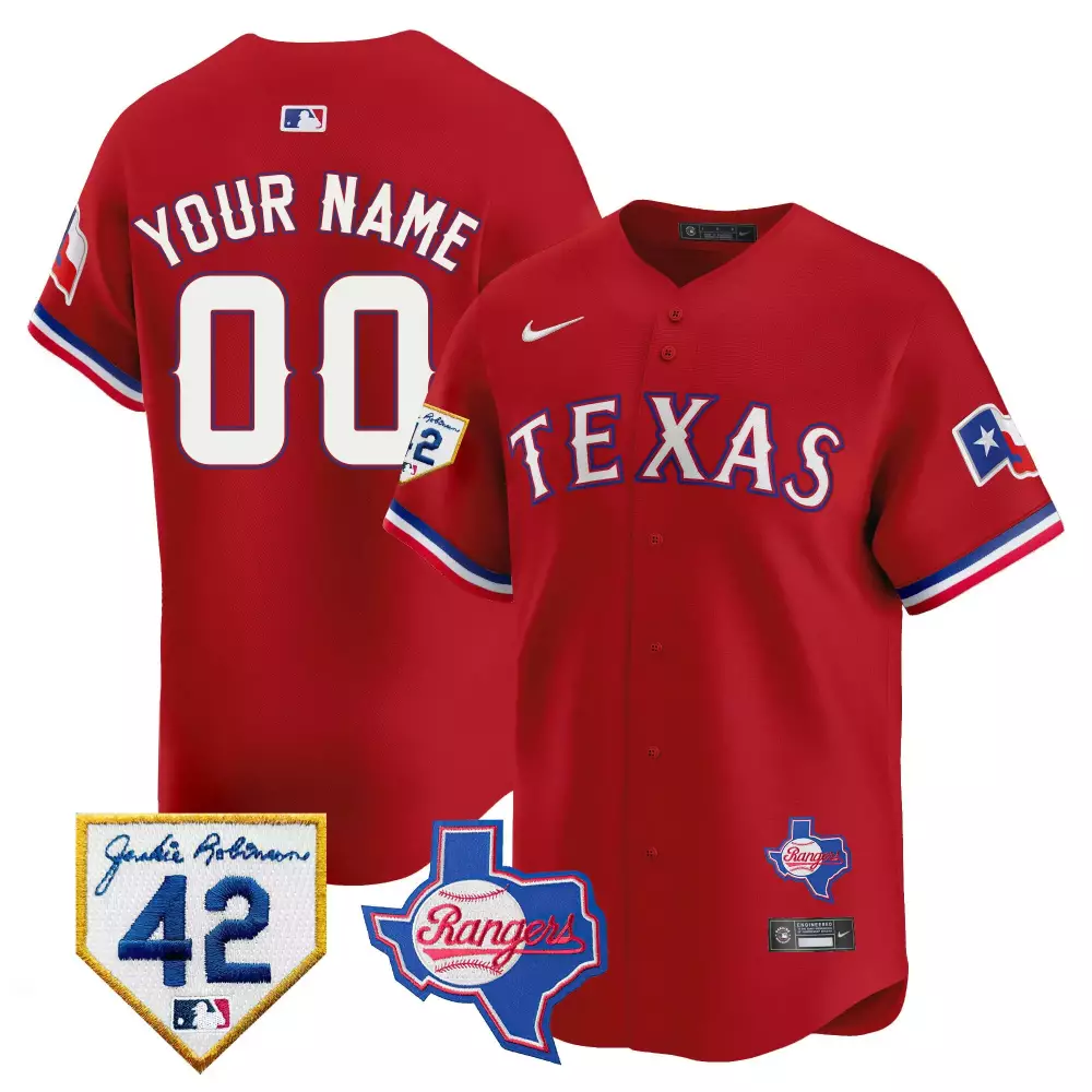 red youth texas rangers 2023 world series flex base gold trim custom jersey v2 all stitched