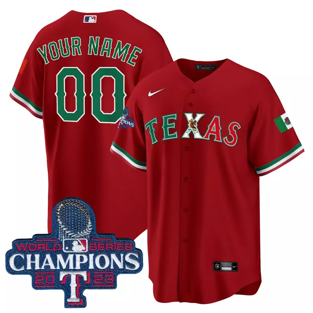 red youth texas rangers mexico 2023 world series champions baseball custom jersey all stitched