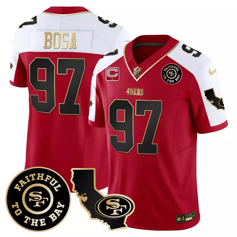 Nick Bosa Red White Limited Men's 49ers Faithful California Patch Vapor Jersey | Stitched | Fan Gear for Men, Women & Youth