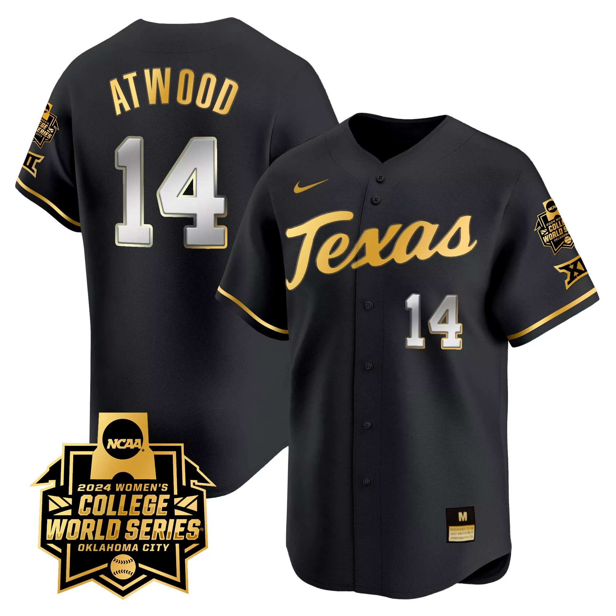 reese atwood black gold mens size texas longhorns womens college world series champions vapor premier limited jersey all