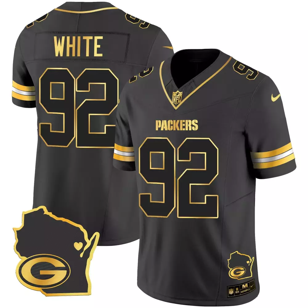 Reggie White Green Bay Packers Home Jersey V2 | Black Gold Stitched Vapor Style | Fan Gear for Men, Women & Youth