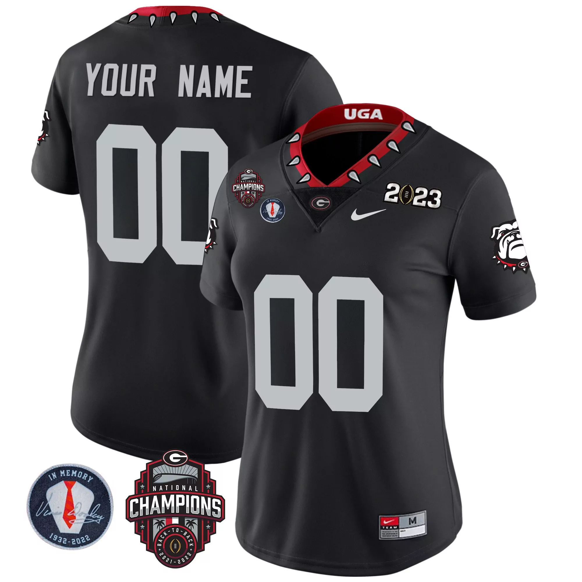 regular black women georgia bulldogs 2023 vince dooley patch gold custom jersey all stitched