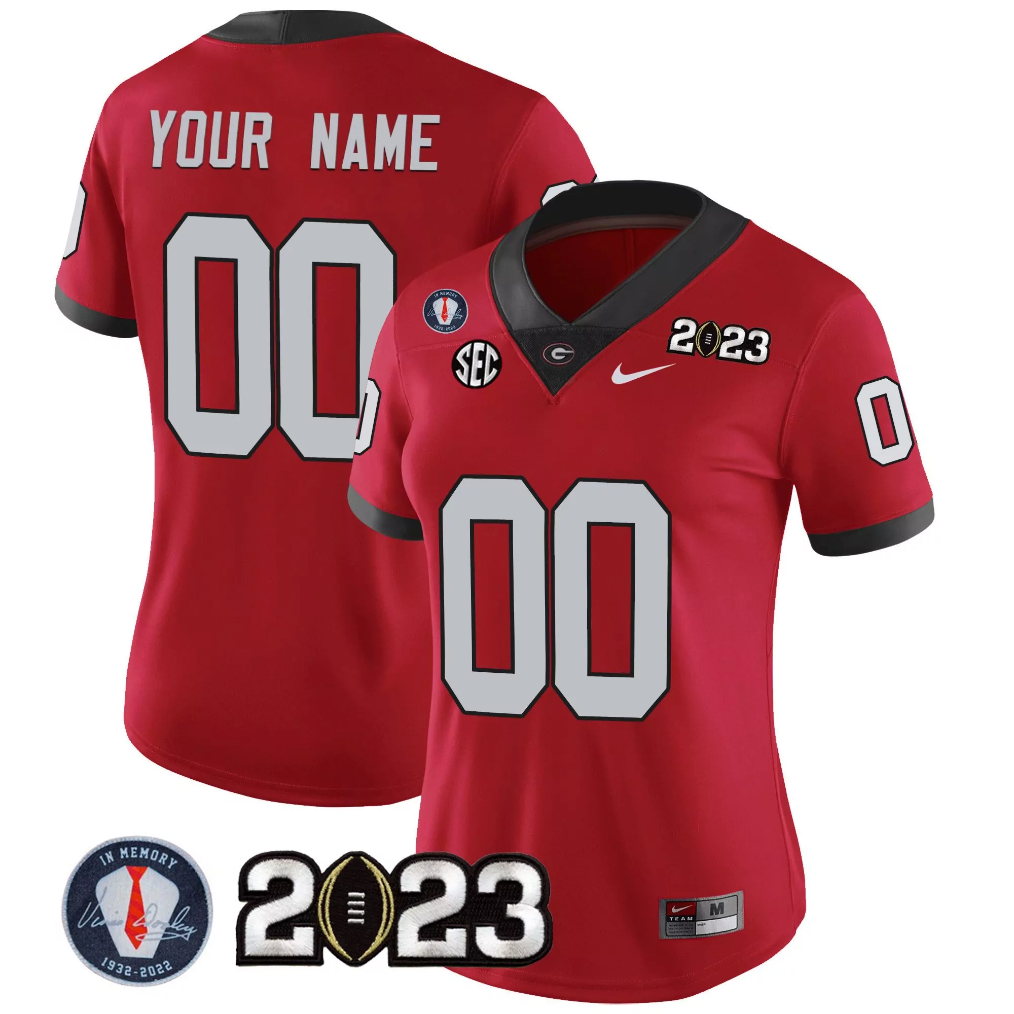 regular red women georgia bulldogs 2023 champions gold custom jersey all stitched
