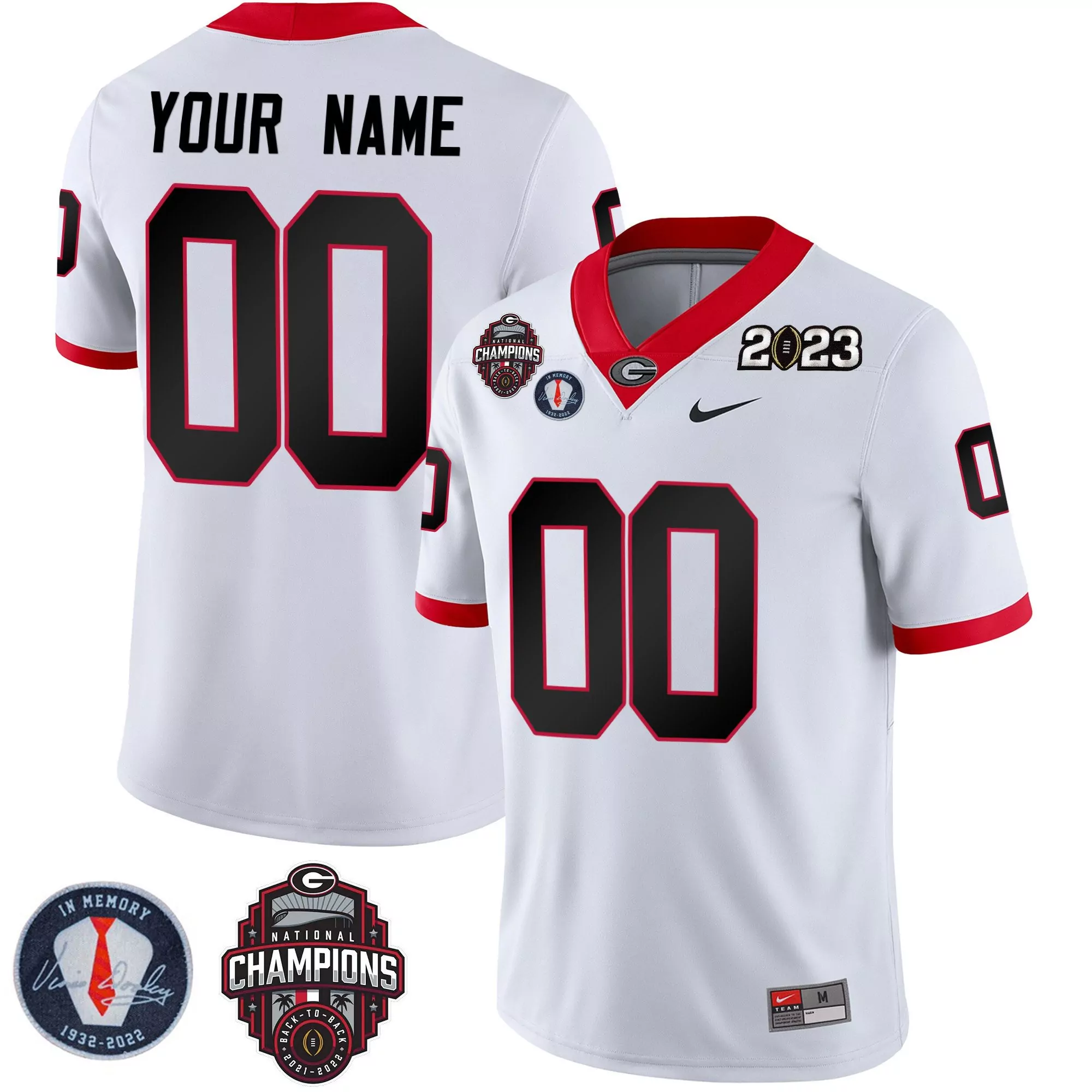 regular white men georgia bulldogs 2023 vince dooley patch gold custom jersey all stitched