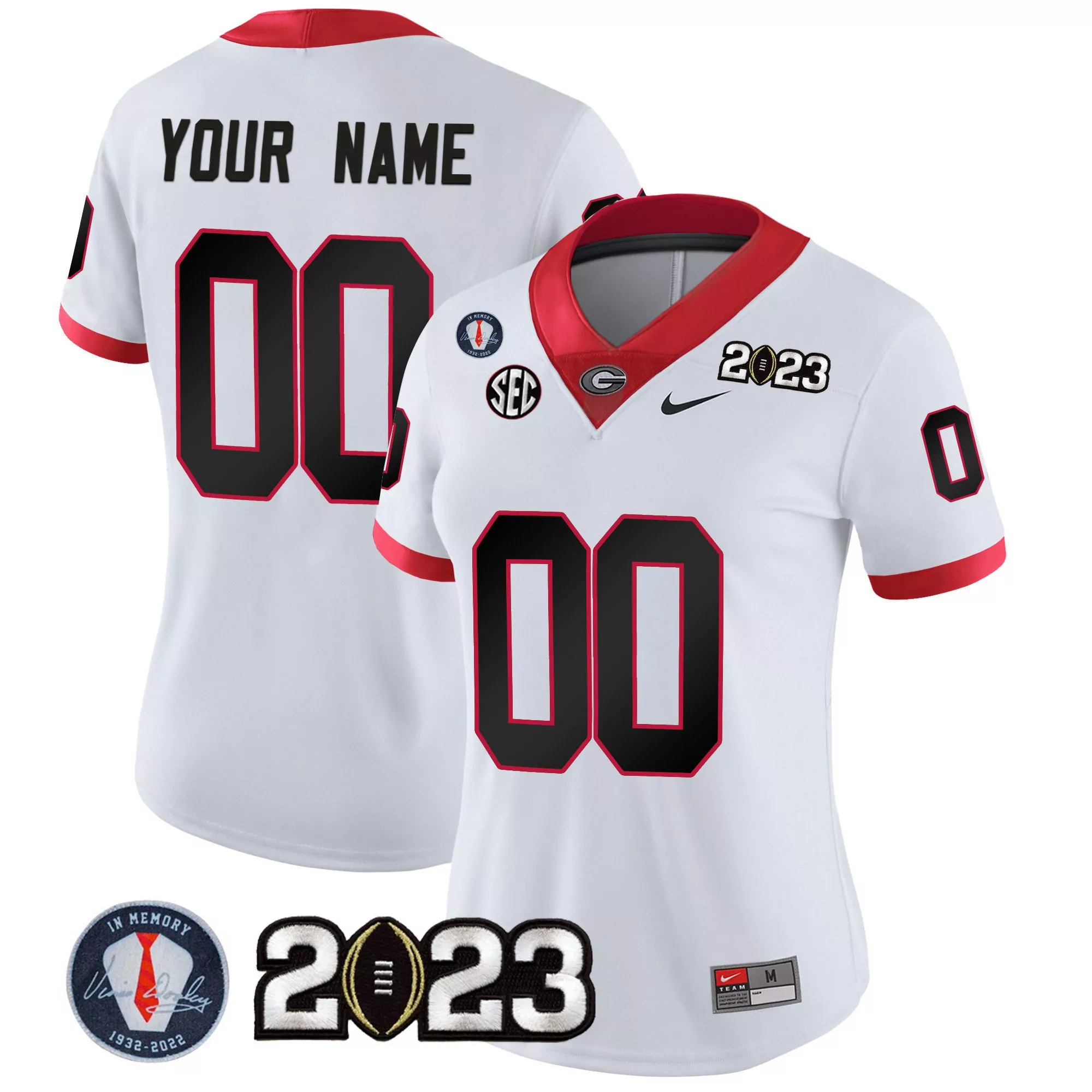 regular white men georgia bulldogs 2023 vince dooley patch gold custom jersey all stitched
