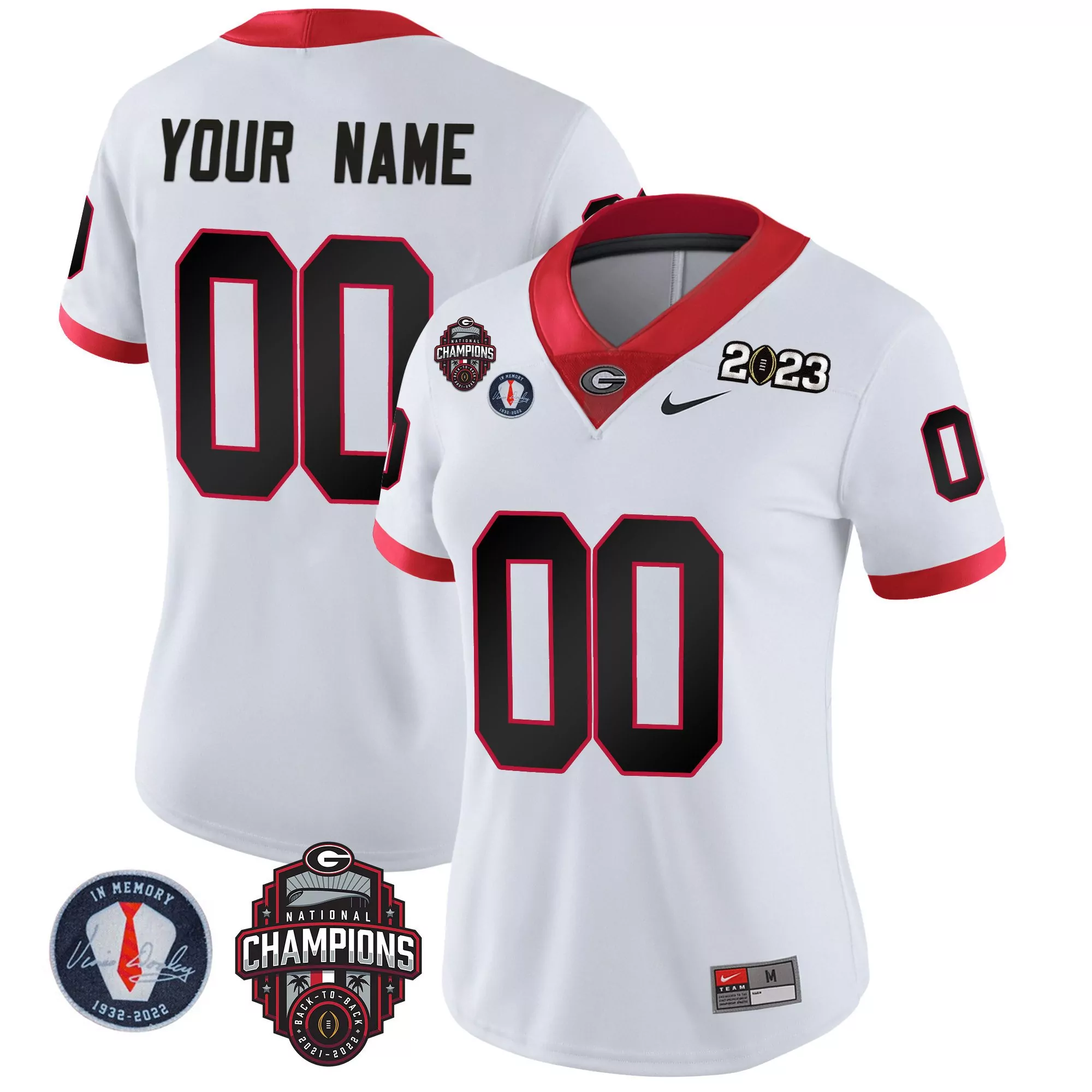 regular white men georgia bulldogs 2023 vince dooley patch gold custom jersey all stitched