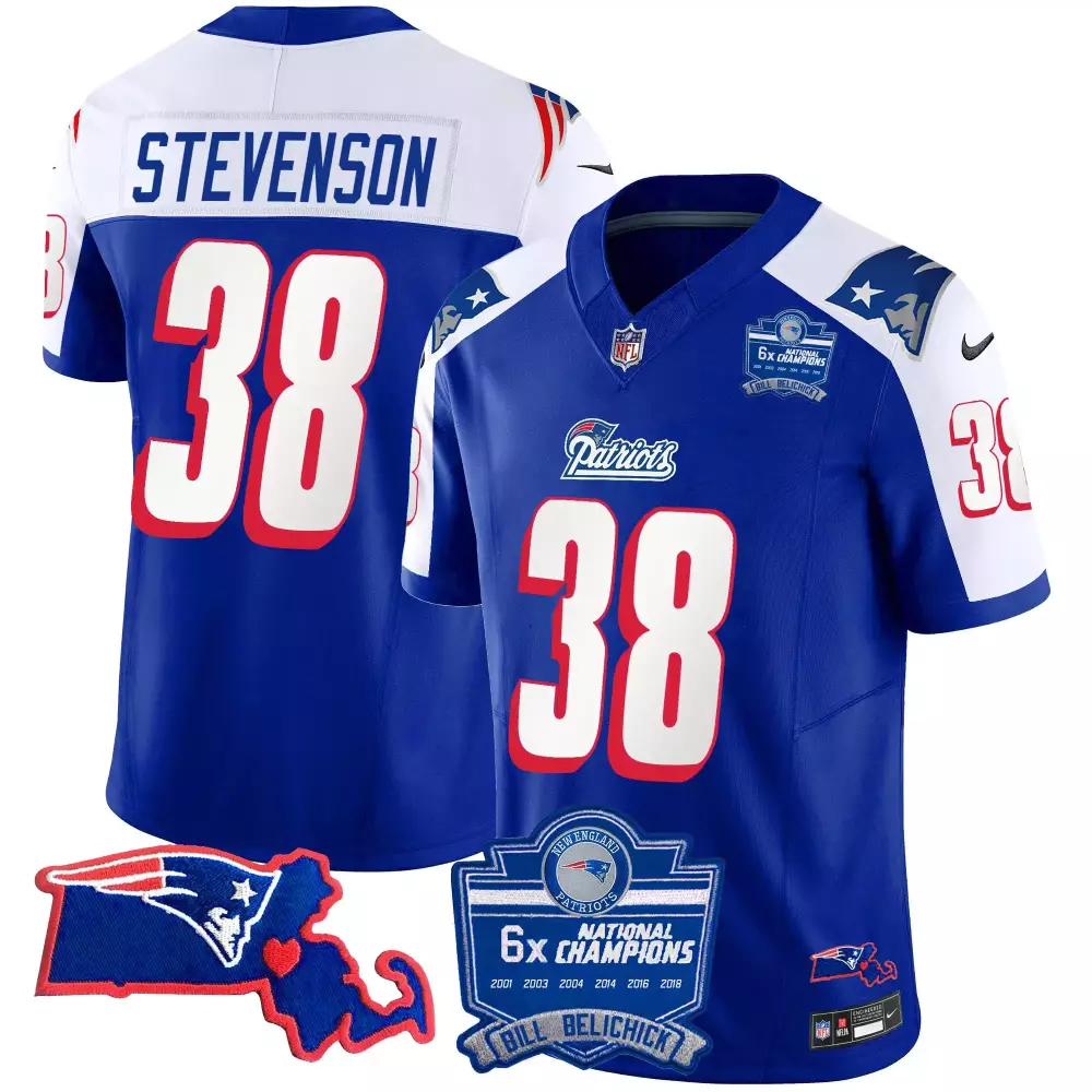 rhamondre stevenson 1996 alternate mens new england patriots bill belichick 6x champions vapor jersey all stitched