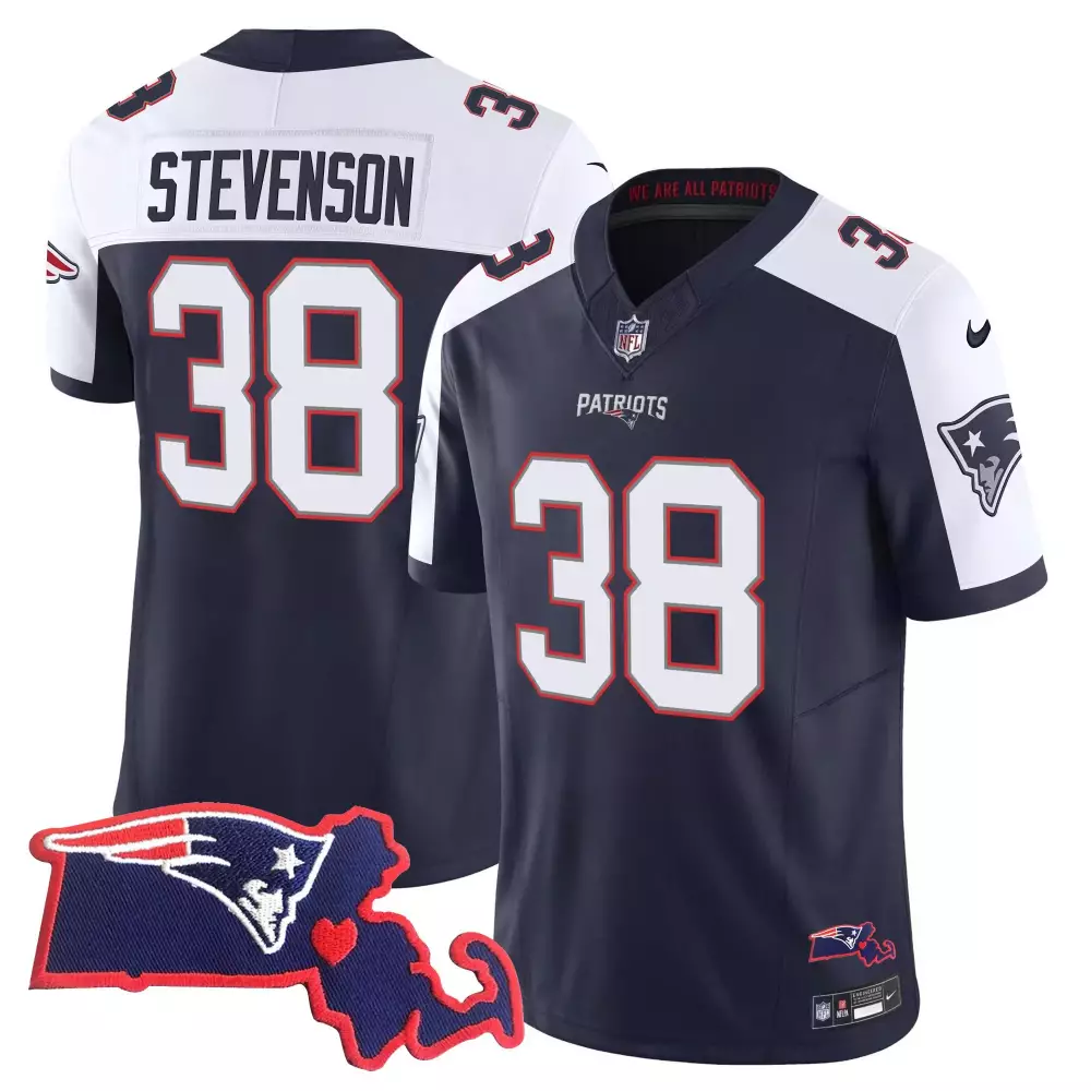 rhamondre stevenson alternate mens new england patriots massachusetts patch vapor jersey all stitched
