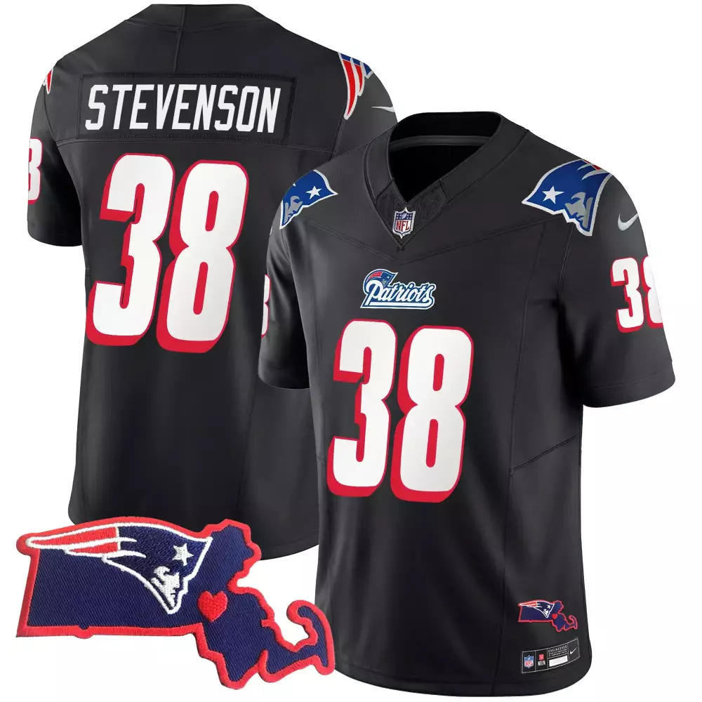 rhamondre stevenson black mens new england patriots 1996 throwback state patch vapor jersey all stitched