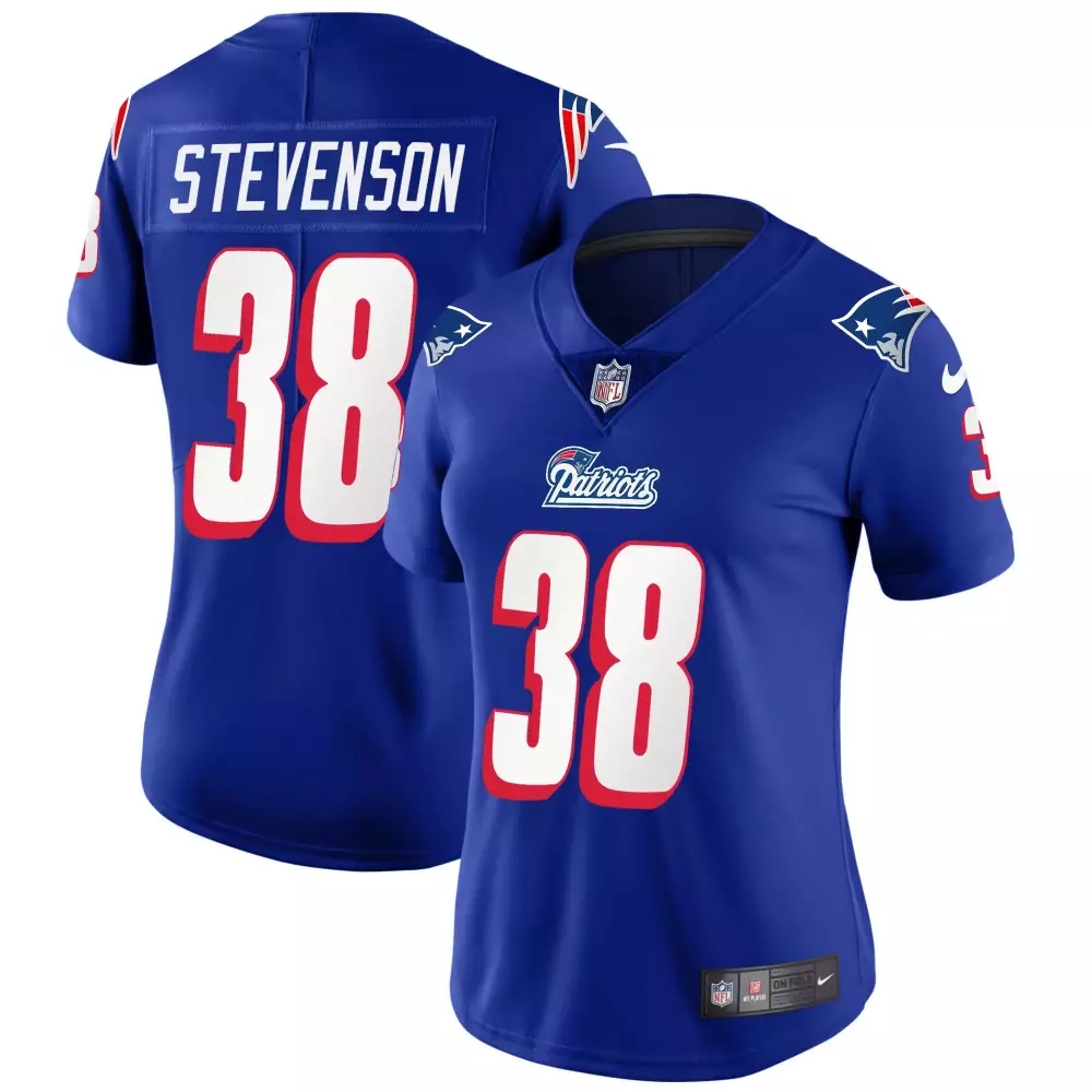 rhamondre stevenson royal sleeves womens new england patriots 1996 throwback limited vapor jersey all stitched