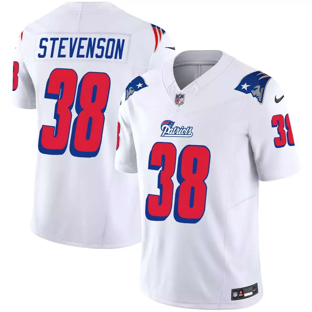 rhamondre stevenson white womens new england patriots massachusetts patch vapor jersey all stitched