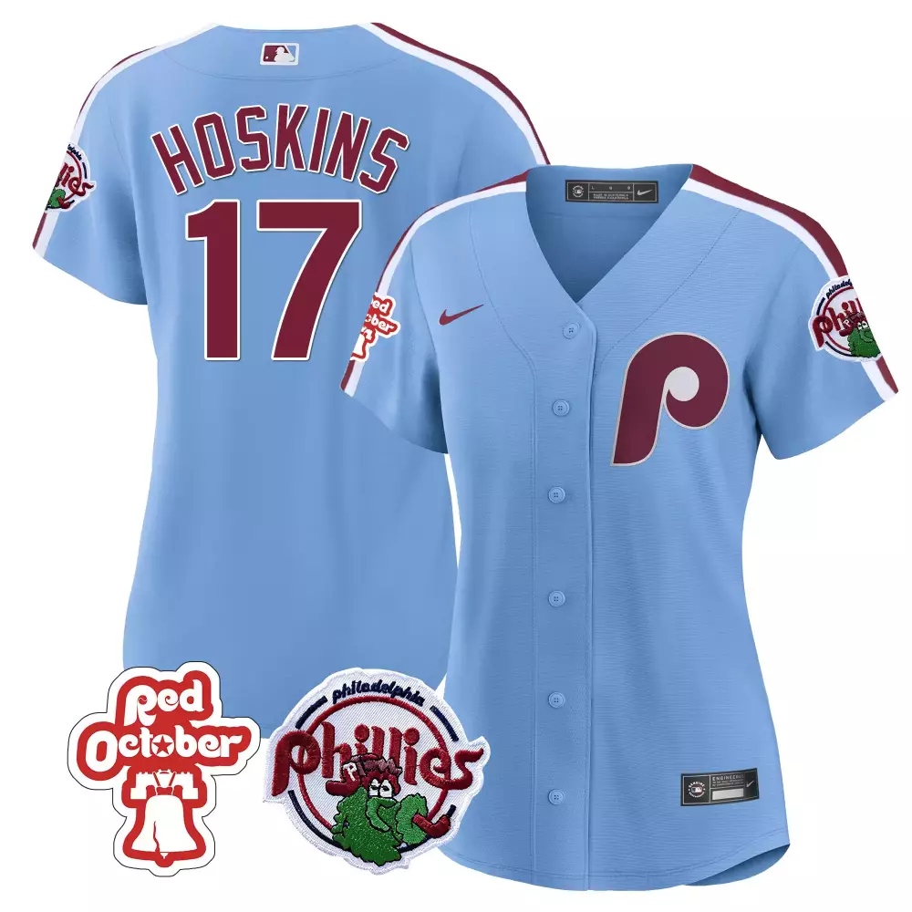 Rhys Hoskins Philadelphia Phillies Blue Jersey | Red October Patch | Women's All Stitched | For Women & Youth