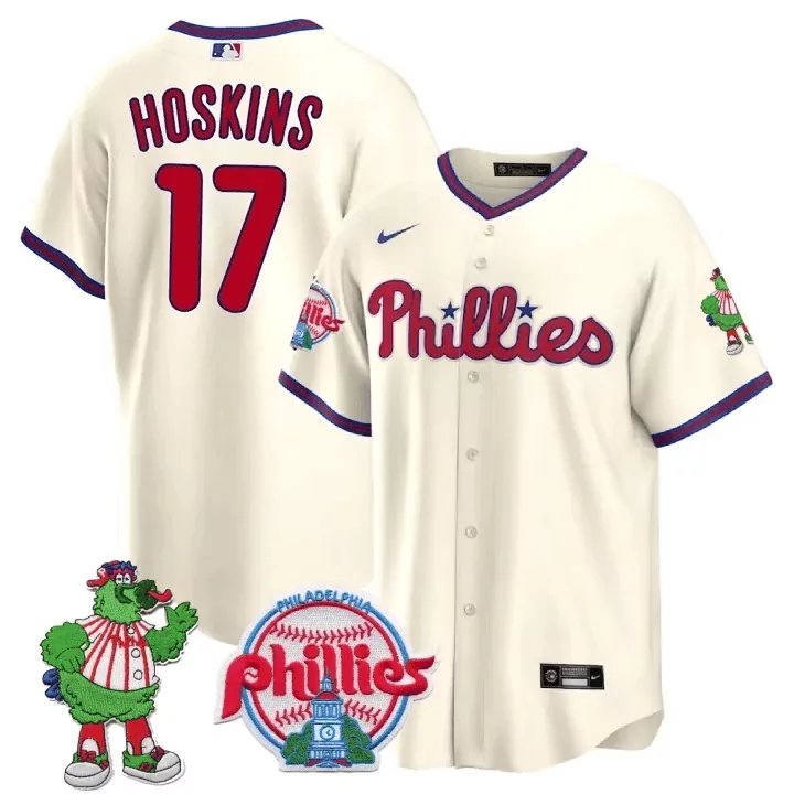 Rhys Hoskins Phillies Phanatic Patch Cool Base Jersey | All Stitched | Limited Edition Fan Gear | For Men, Women & Youth