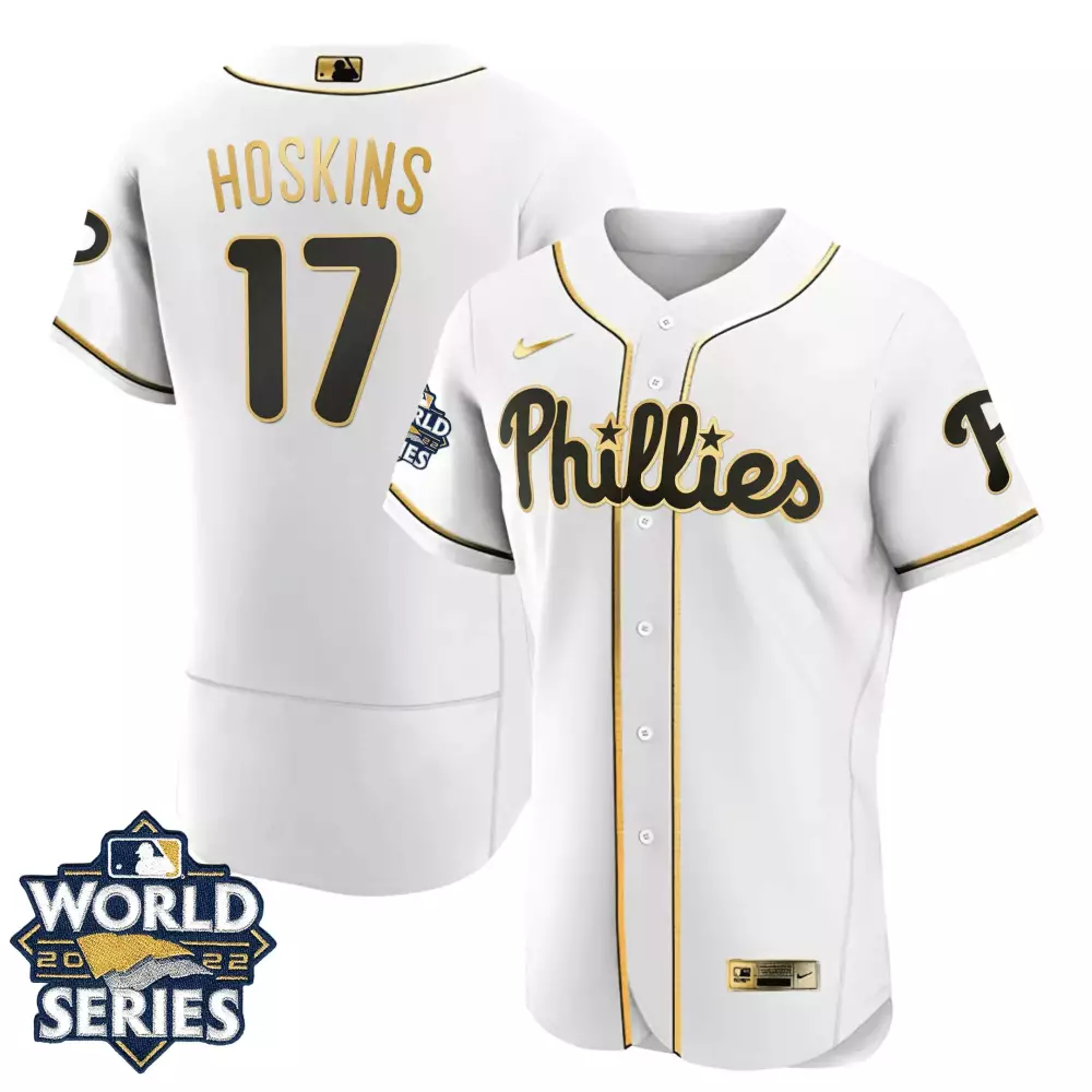 rhys hoskins flex white youths philadelphia phillies gold 2022 world series jersey all stitched