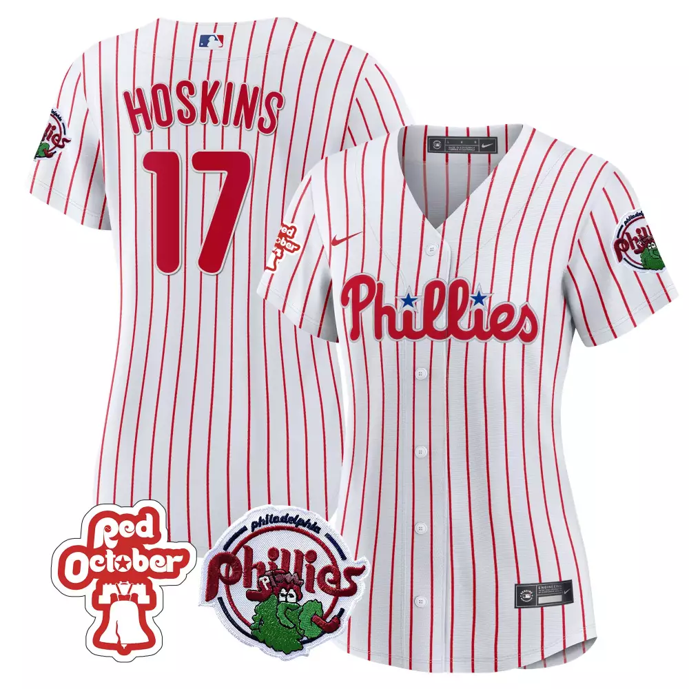 rhys hoskins white womens philadelphia phillies red october patch jersey all stitched