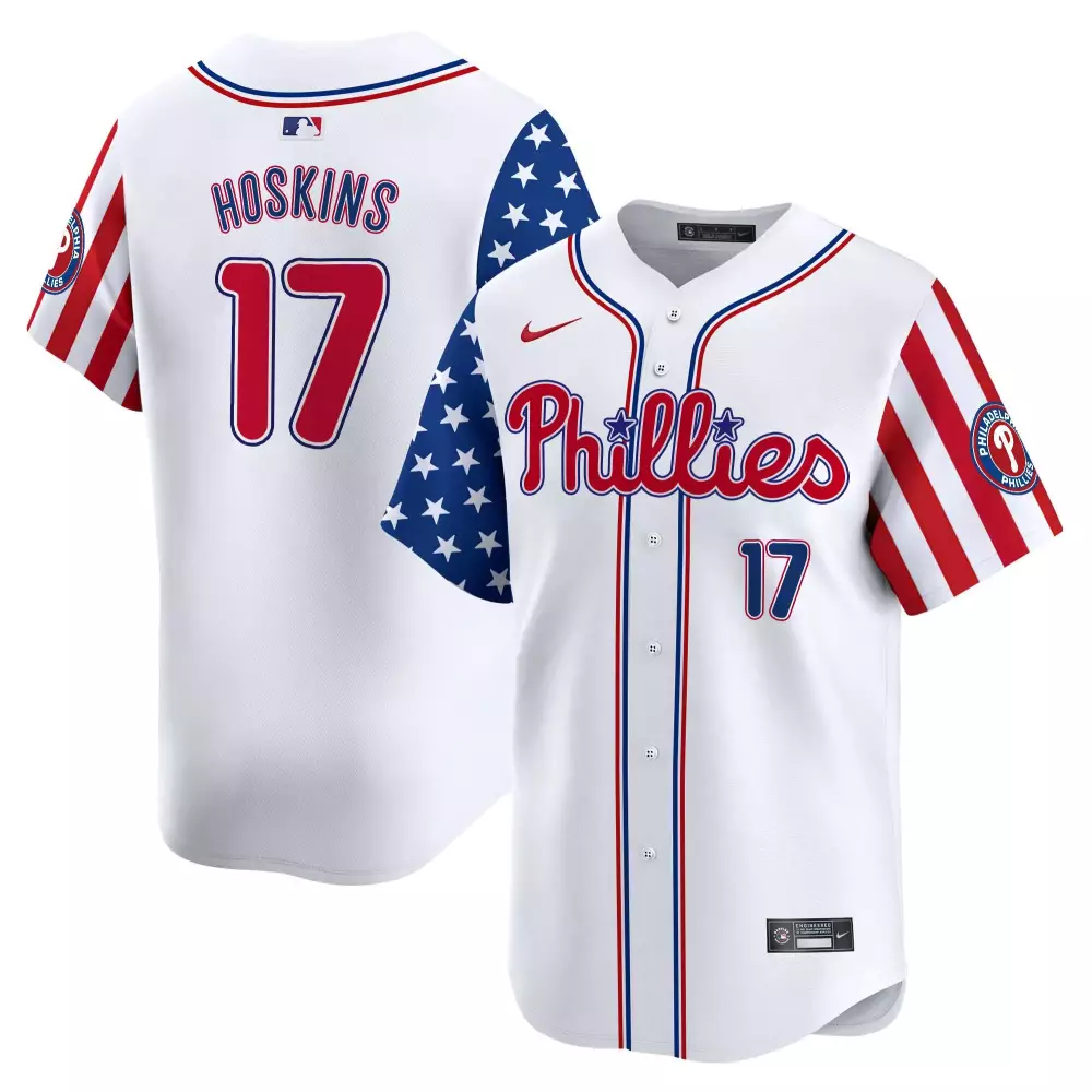 rhys hoskins white womens philadelphia phillies red october patch jersey all stitched