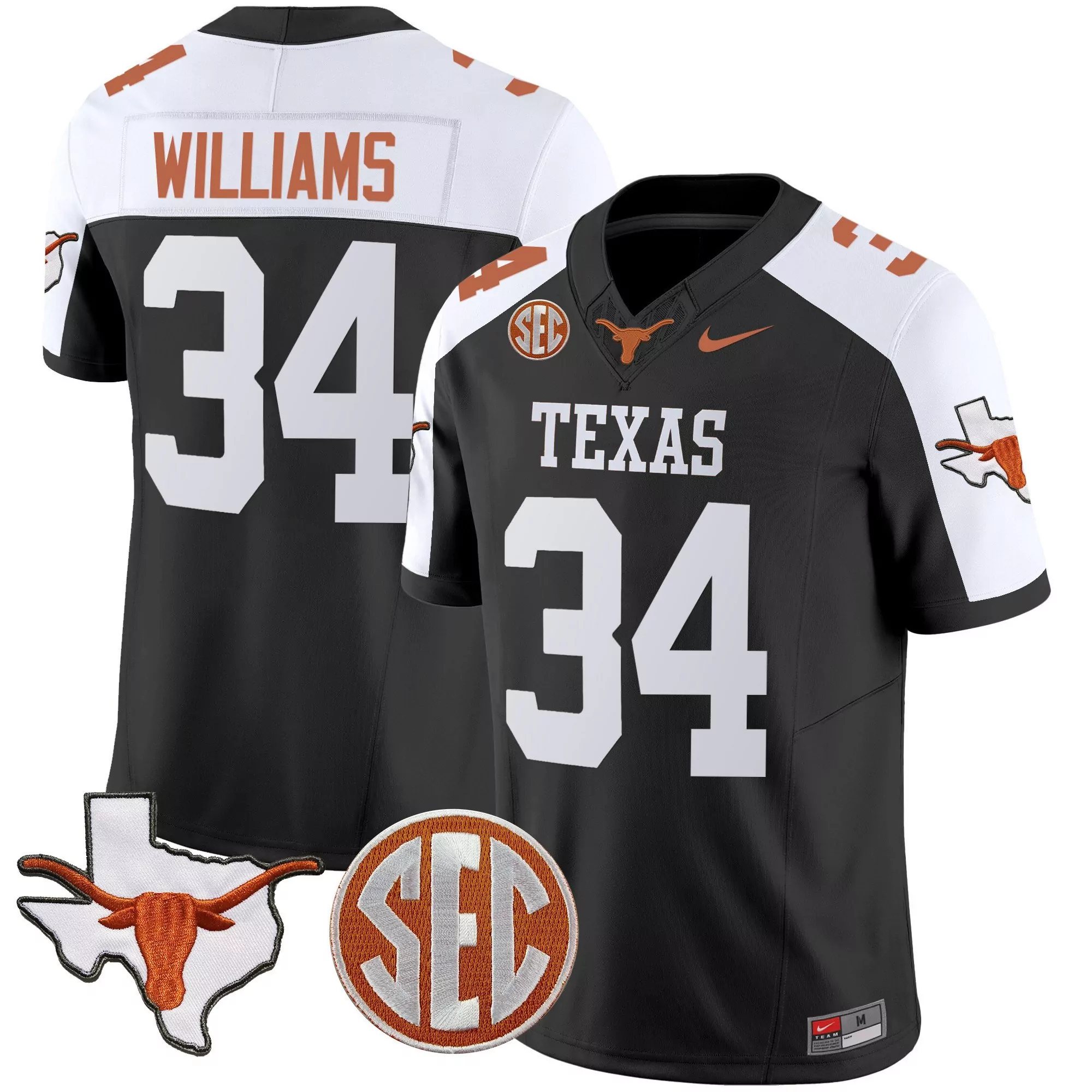 ricky williams black alternate mens texas longhorns state map sec patch vapor jersey v4 all stitched
