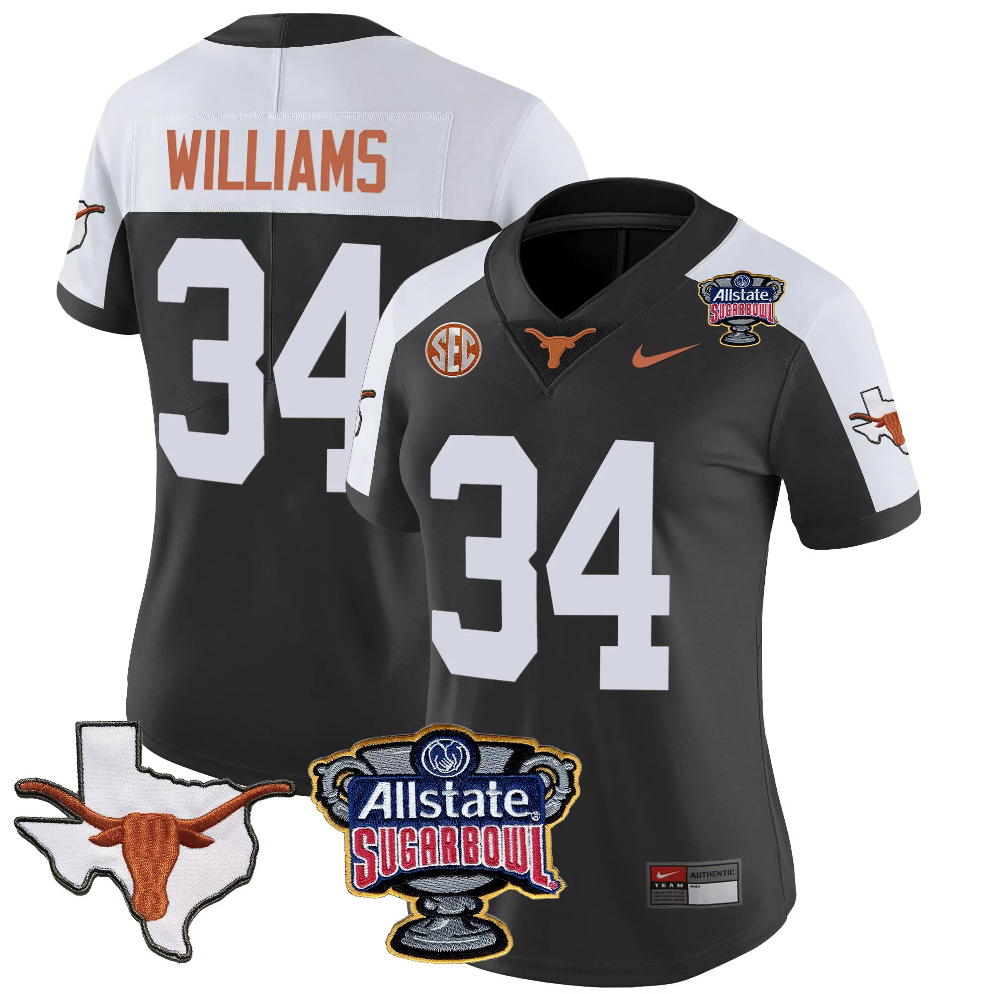 ricky williams black alternate womens texas longhorns sugar bowl sec patch vapor jersey all stitched