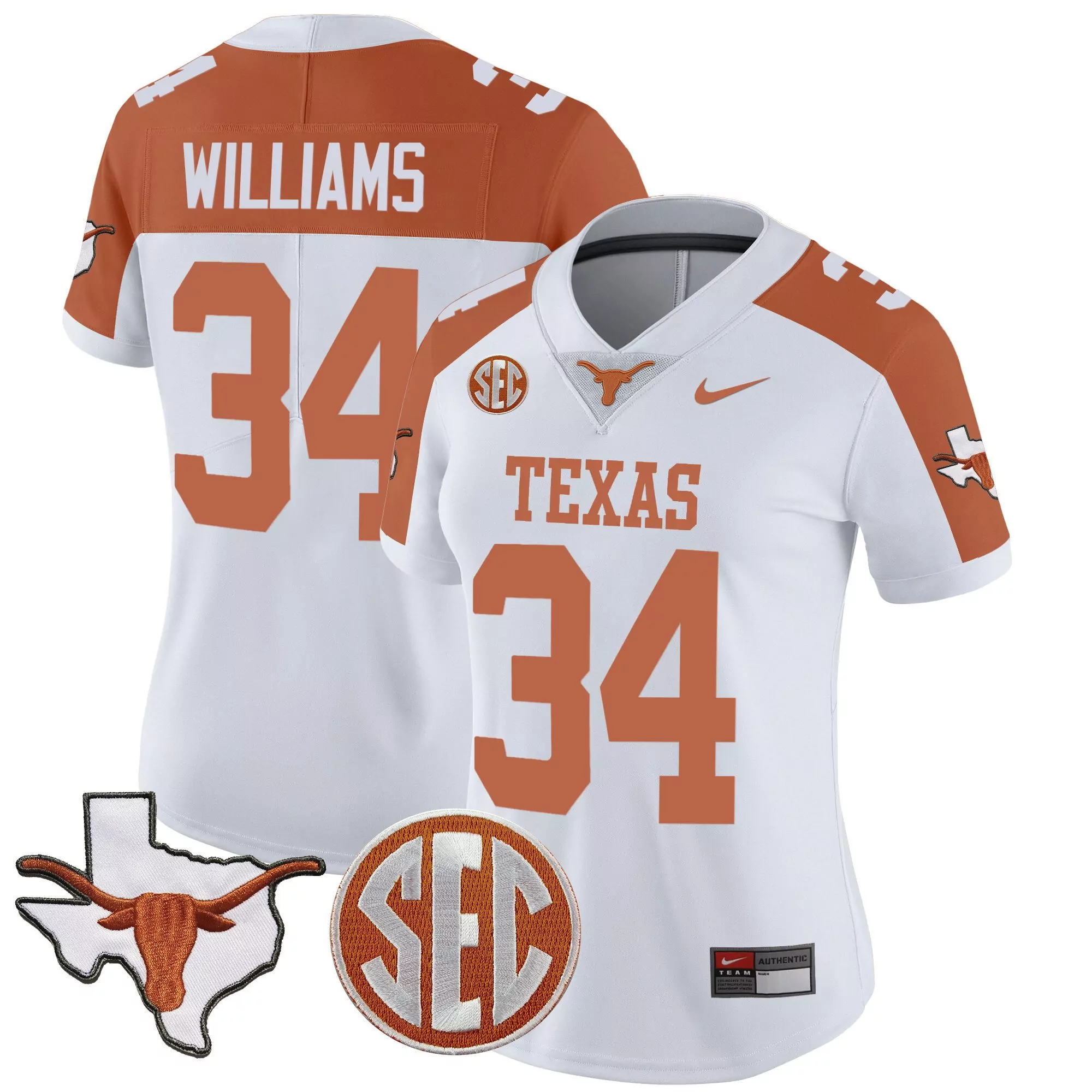 ricky williams inverted womens texas longhorns state map sec patch vapor jersey v2 all stitched