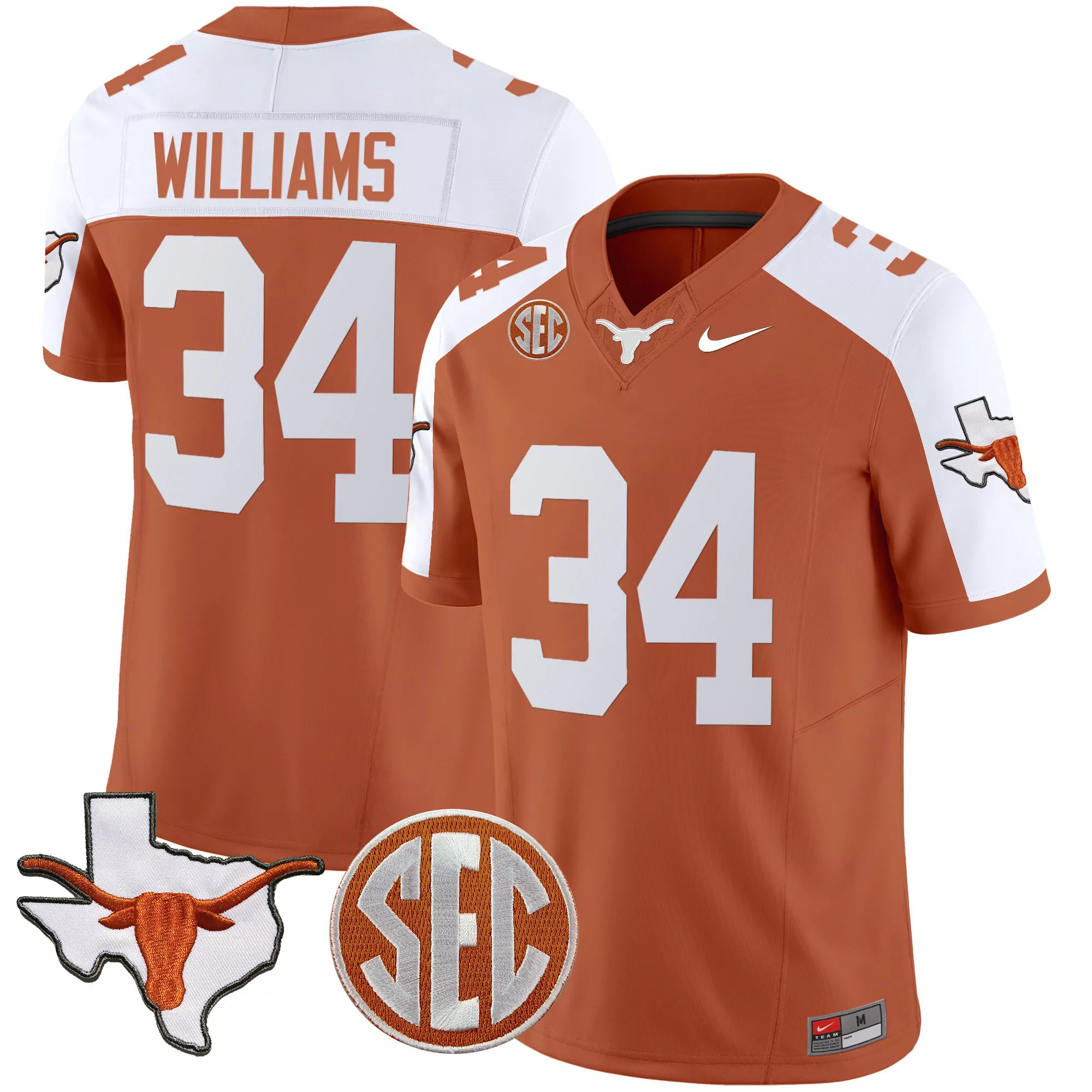 ricky williams orange alternate mens texas longhorns state map sec patch vapor jersey all stitched