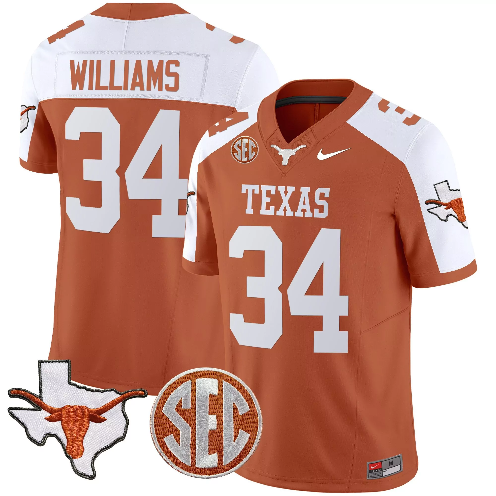 ricky williams orange alternate mens texas longhorns state map sec patch vapor jersey all stitched