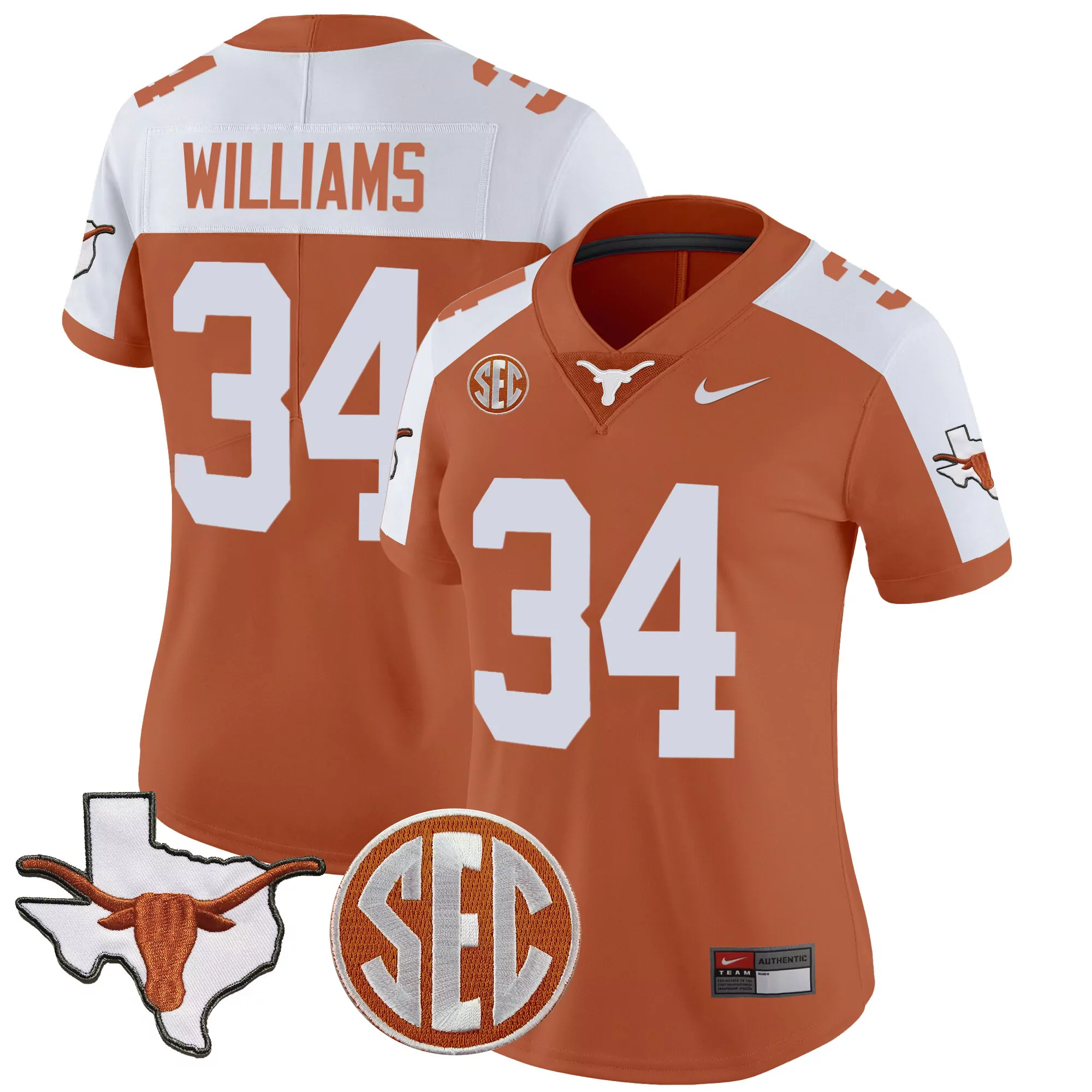 ricky williams orange alternate womens texas longhorns state map sec patch vapor jersey all stitched