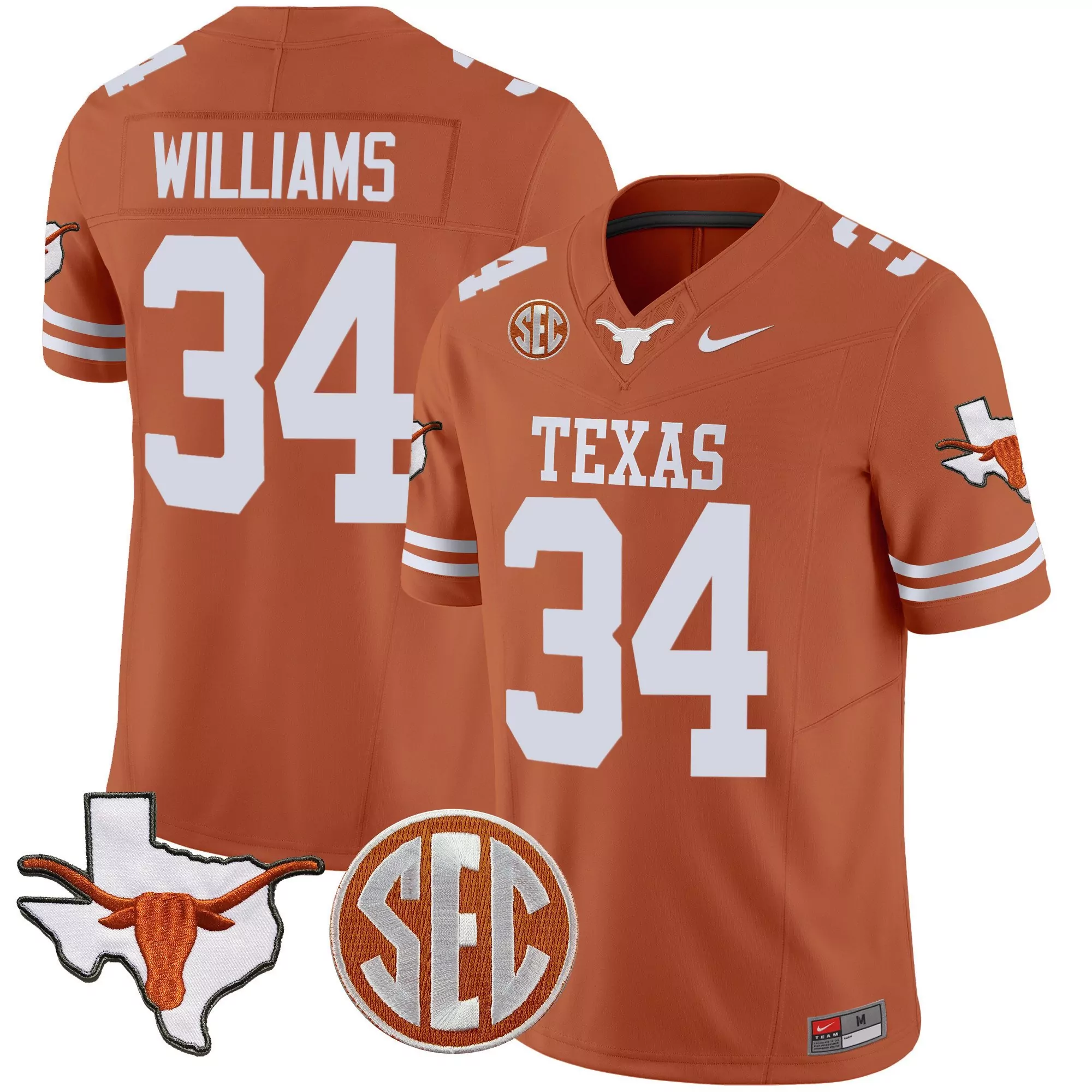 ricky williams texas orange mens texas longhorns state map sec patch vapor jersey v4 all stitched