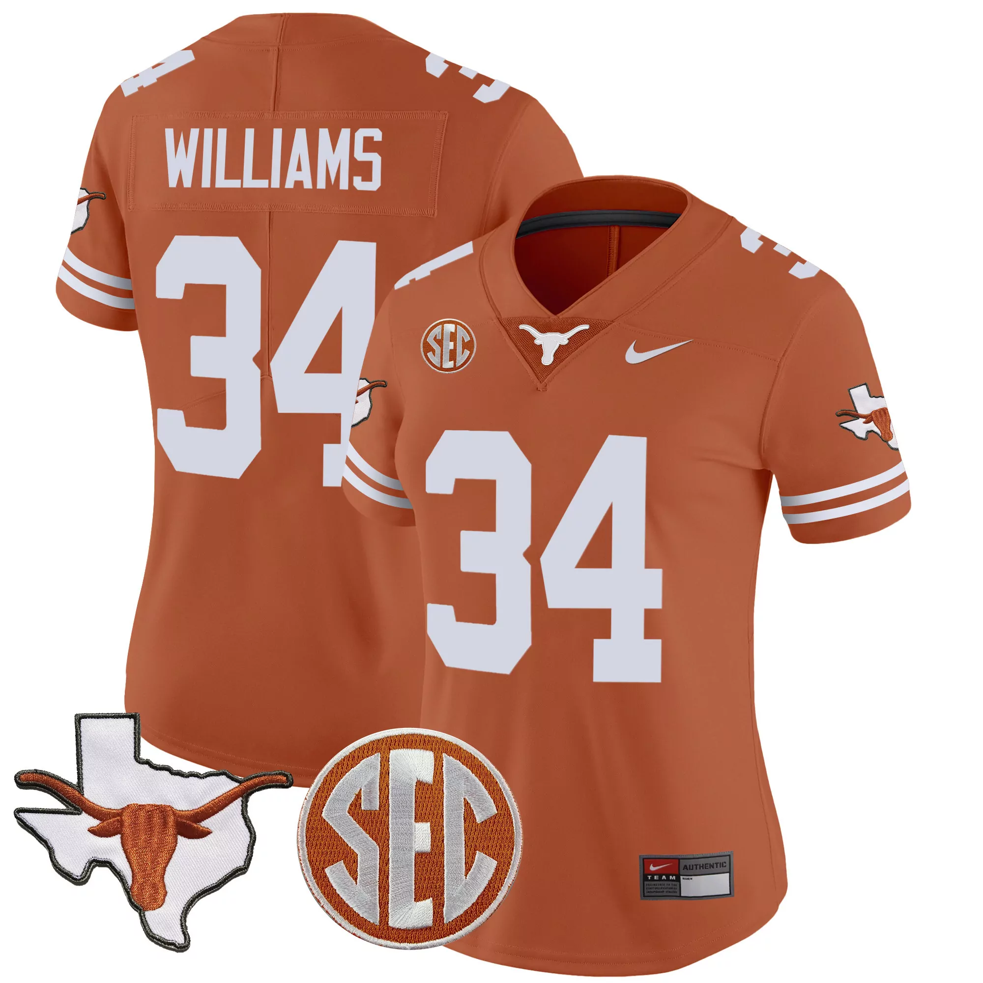 ricky williams texas orange womens texas longhorns state map sec patch vapor jersey all stitched