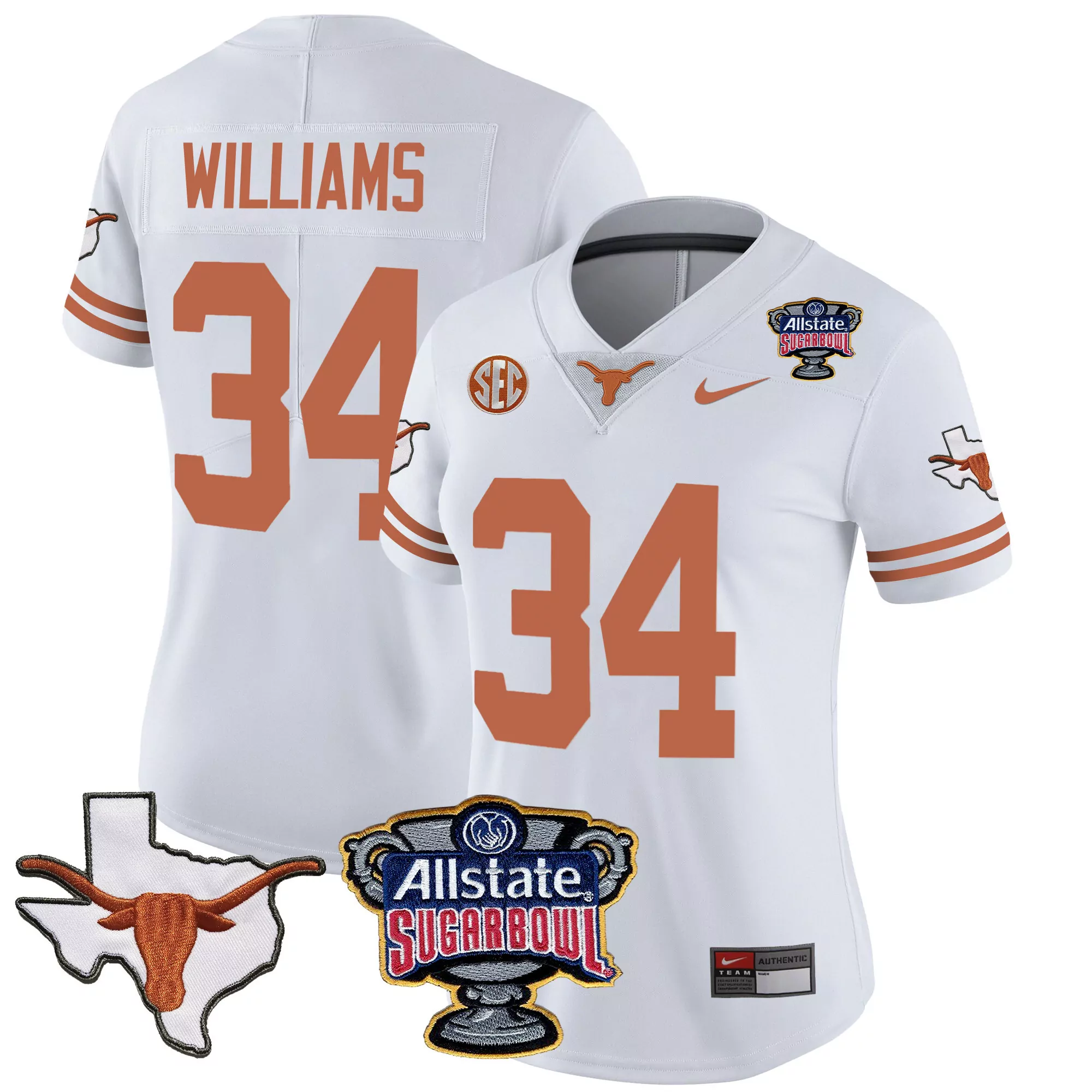 ricky williams white womens texas longhorns sugar bowl sec patch vapor jersey all stitched
