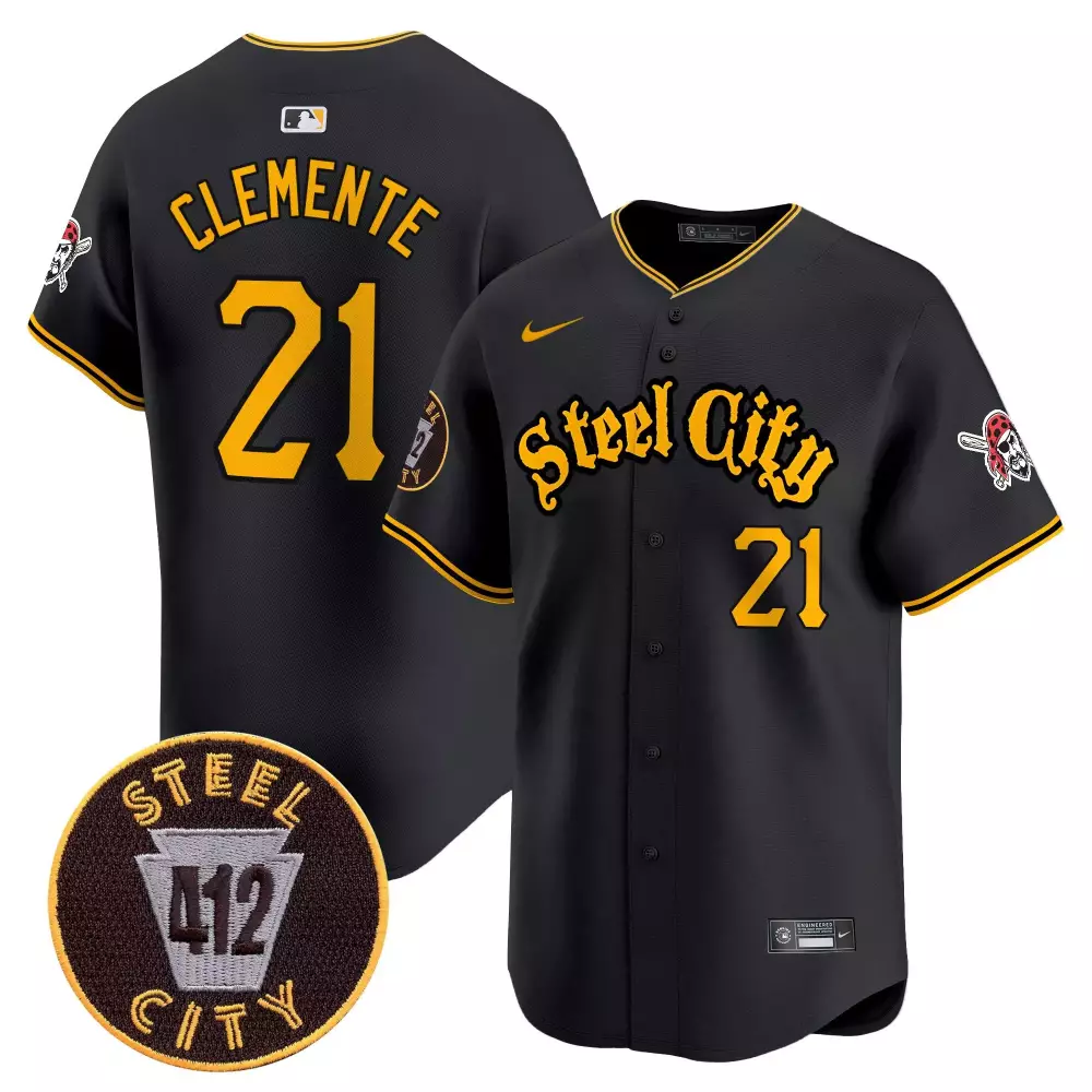 roberto clemente black mens pittsburgh pirates 412 patch vapor premier limited jersey v4 all stitched
