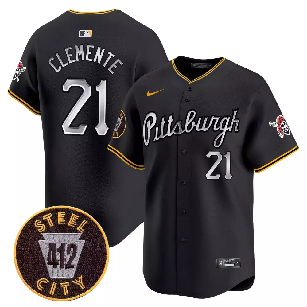 roberto clemente black mens pittsburgh pirates 412 patch vapor premier limited jersey v4 all stitched