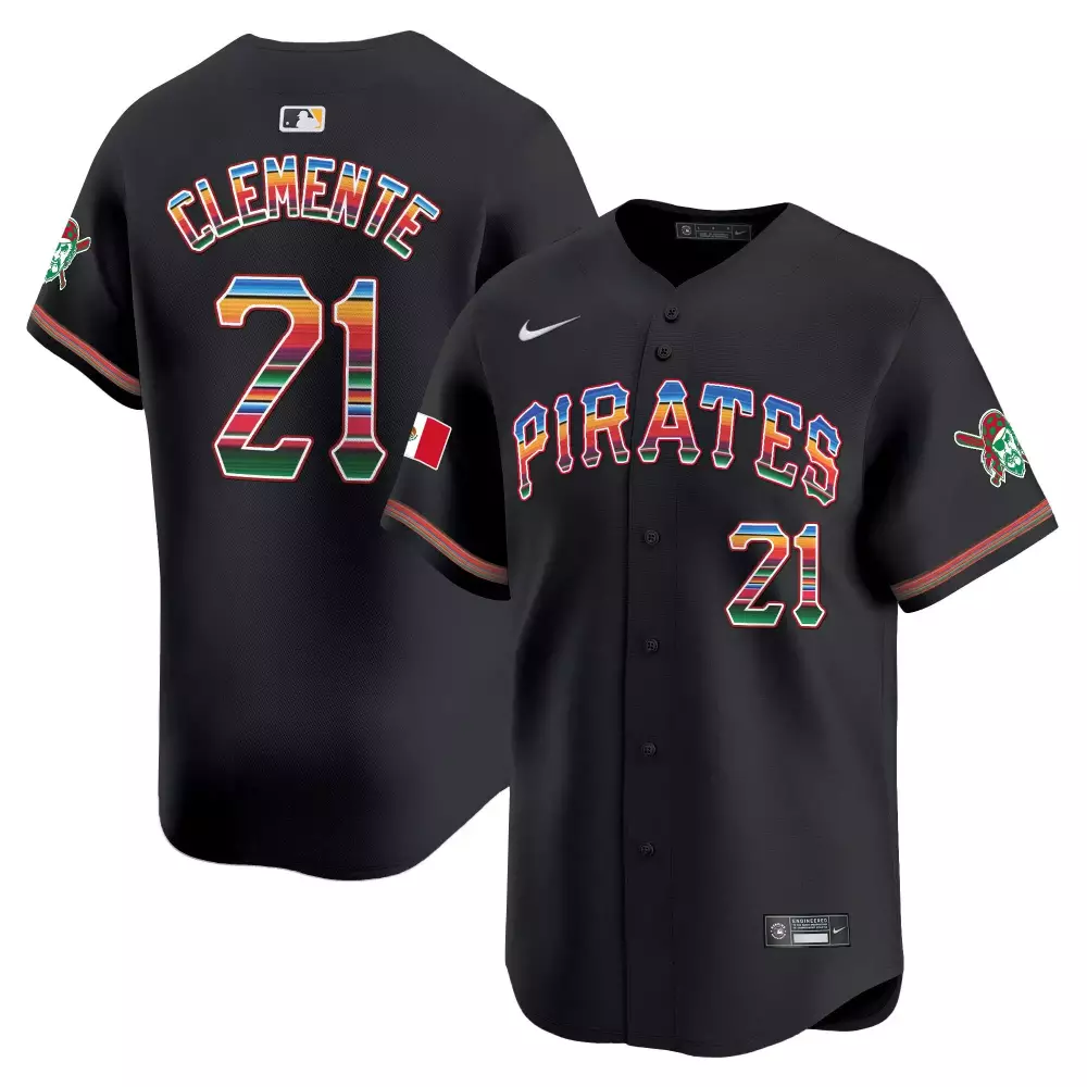 roberto clemente black mens pittsburgh pirates 412 patch vapor premier limited jersey v4 all stitched