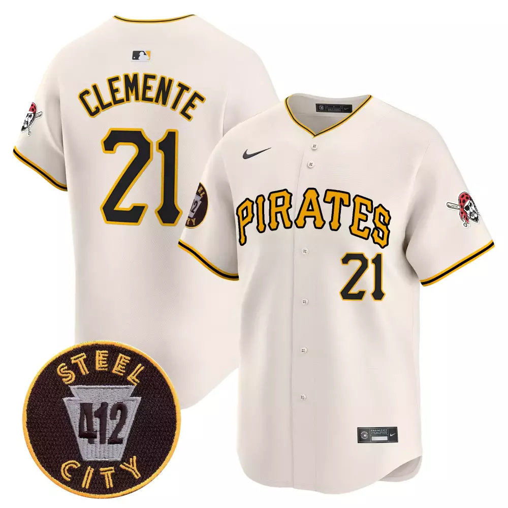 roberto clemente cream mens pittsburgh pirates 412 patch vapor premier limited jersey v3 all stitched