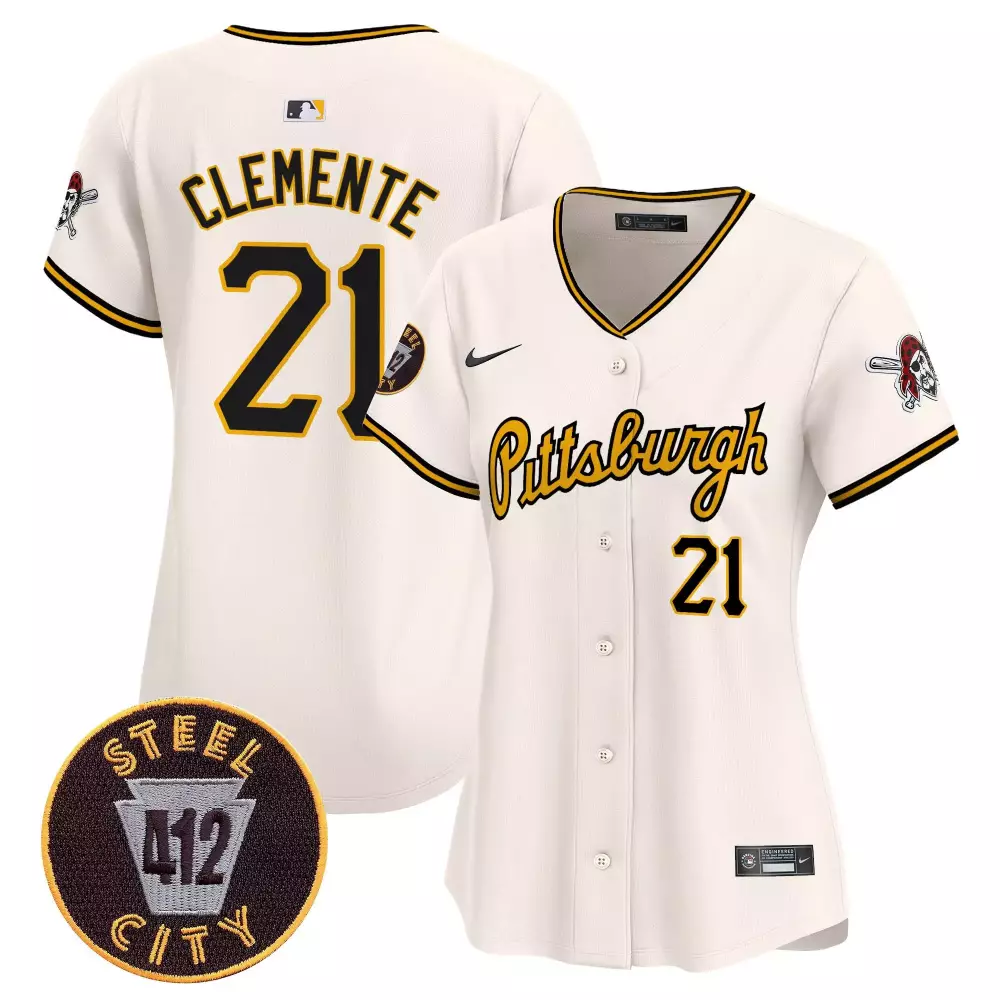 roberto clemente cream womens pittsburgh pirates 412 patch vapor premier limited jersey v2 all stitched