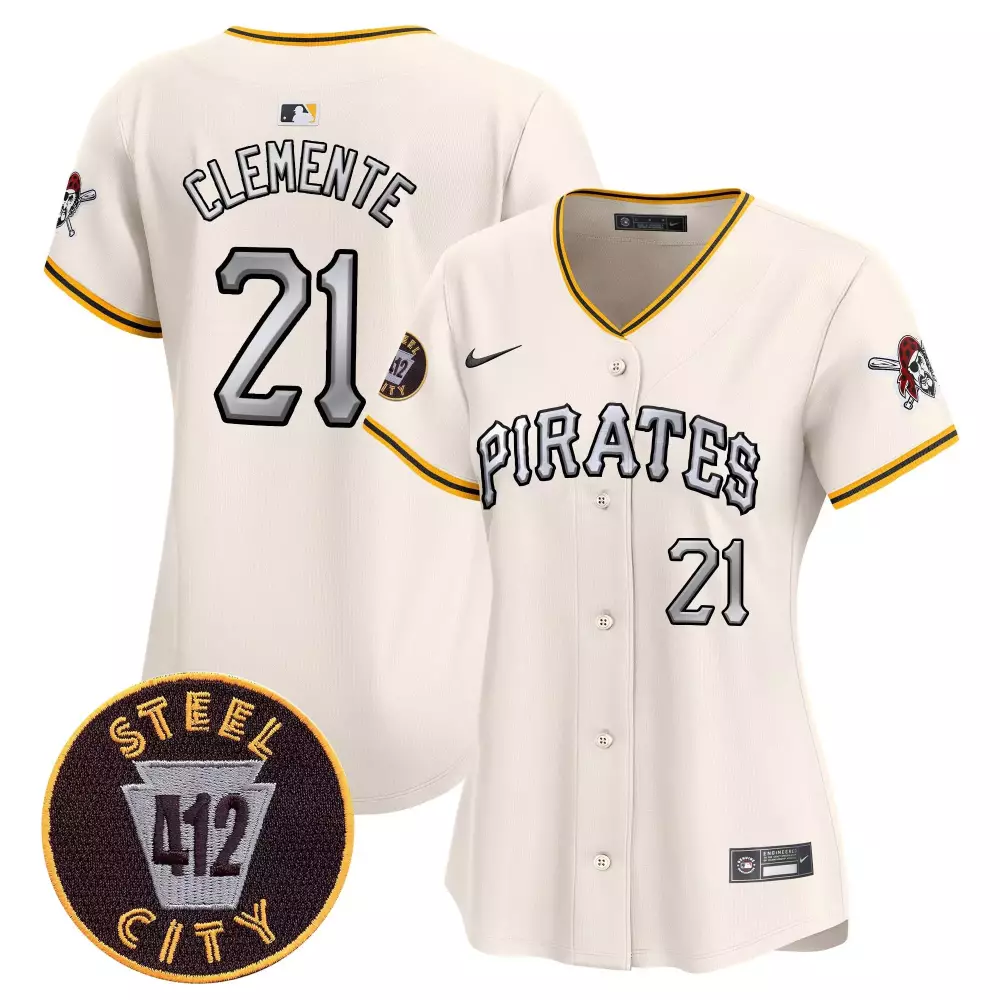 roberto clemente cream womens pittsburgh pirates 412 patch vapor premier limited jersey v2 all stitched