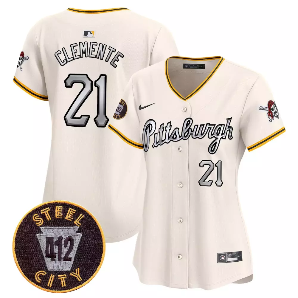 roberto clemente cream womens pittsburgh pirates 412 patch vapor premier limited jersey v2 all stitched