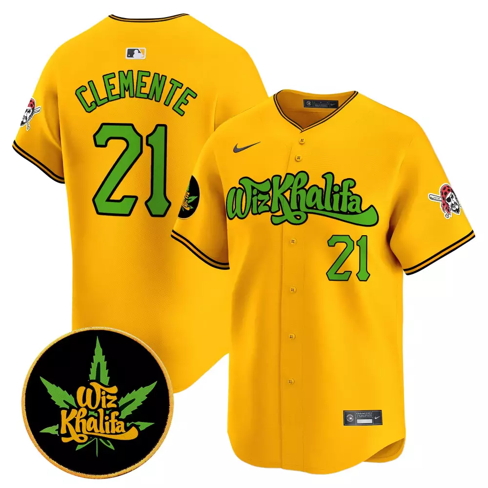 roberto clemente gold mens pittsburgh pirates 412 patch vapor premier limited jersey v5 all stitched