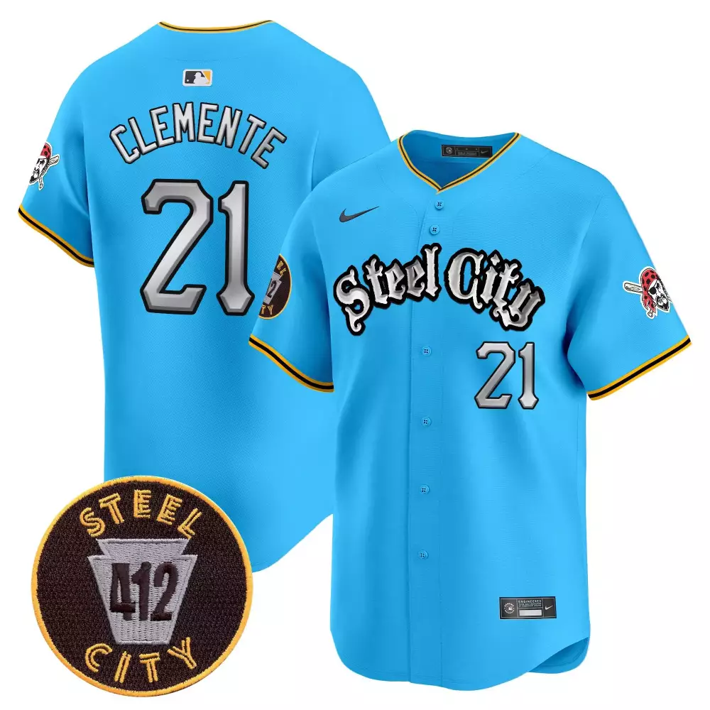 roberto clemente light blue mens pittsburgh pirates 412 patch vapor premier limited jersey all stitched