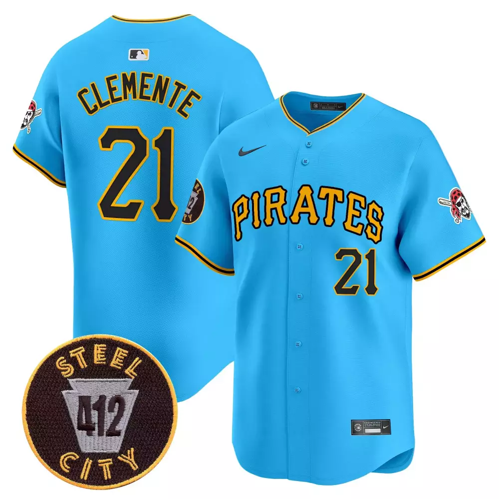 roberto clemente light blue mens pittsburgh pirates 412 patch vapor premier limited jersey all stitched