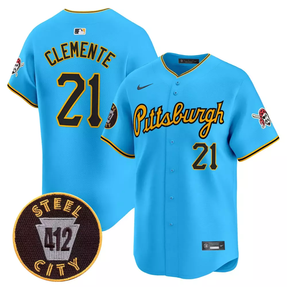 roberto clemente light blue mens pittsburgh pirates 412 patch vapor premier limited jersey all stitched
