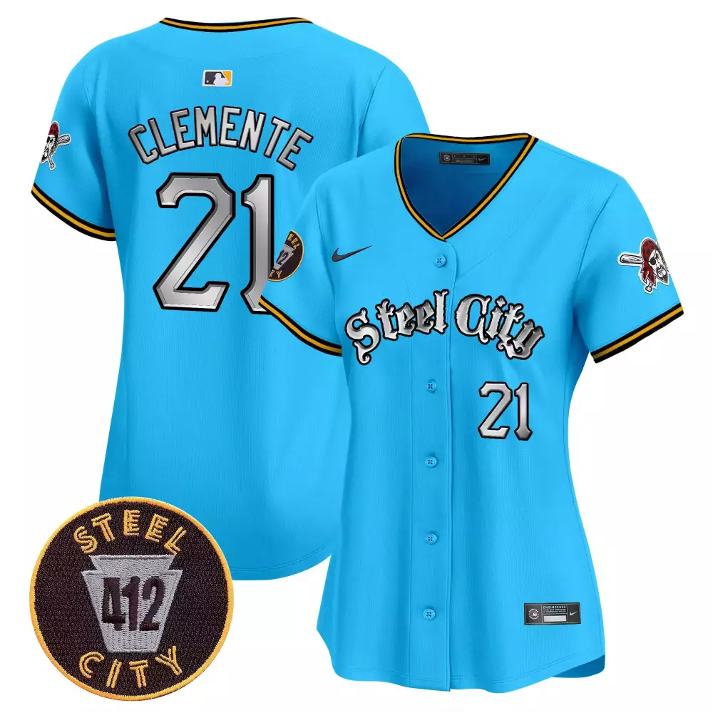 roberto clemente light blue womens pittsburgh pirates 412 patch vapor premier limited jersey v2 all stitched