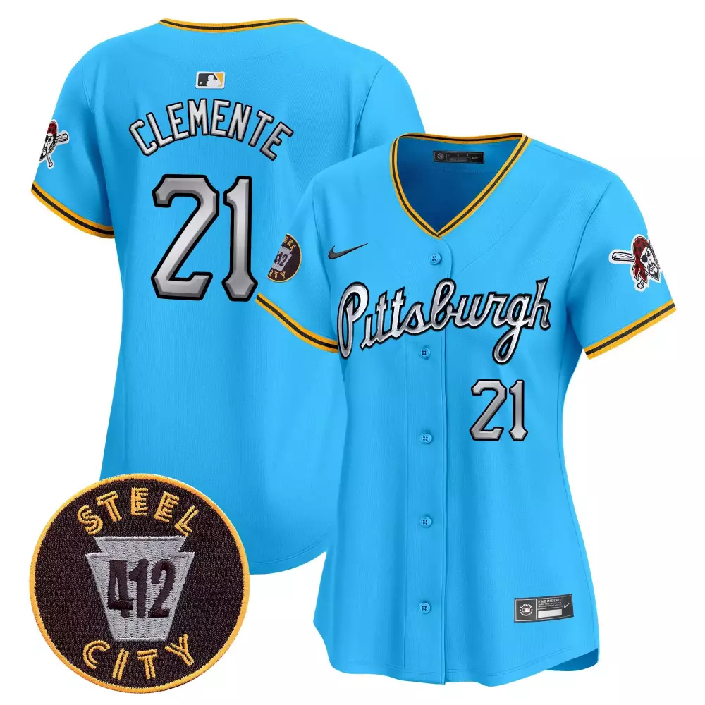 roberto clemente light blue womens pittsburgh pirates 412 patch vapor premier limited jersey v2 all stitched