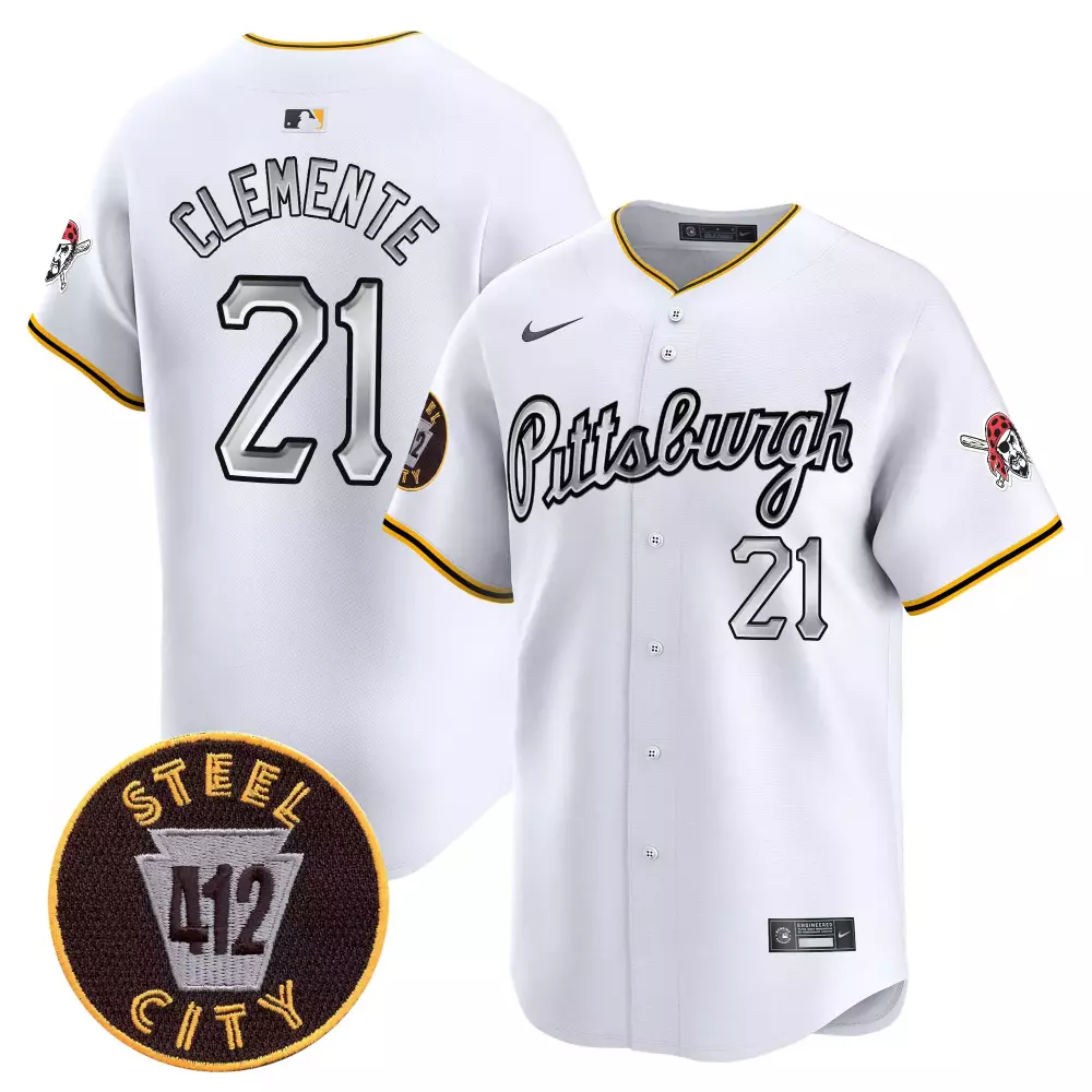 roberto clemente white mens pittsburgh pirates 412 patch vapor premier limited jersey v7 all stitched