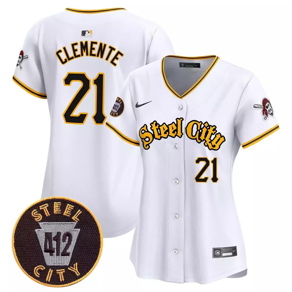 roberto clemente white womens pittsburgh pirates 412 patch vapor premier limited jersey all stitched