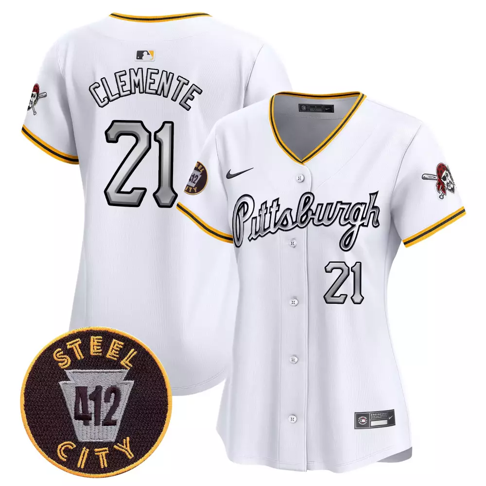 roberto clemente white womens pittsburgh pirates 412 patch vapor premier limited jersey v7 all stitched