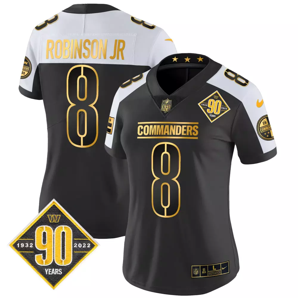 robinson jr alternate womens washington commanders 90th anniversary patch gold vapor jersey all stitched